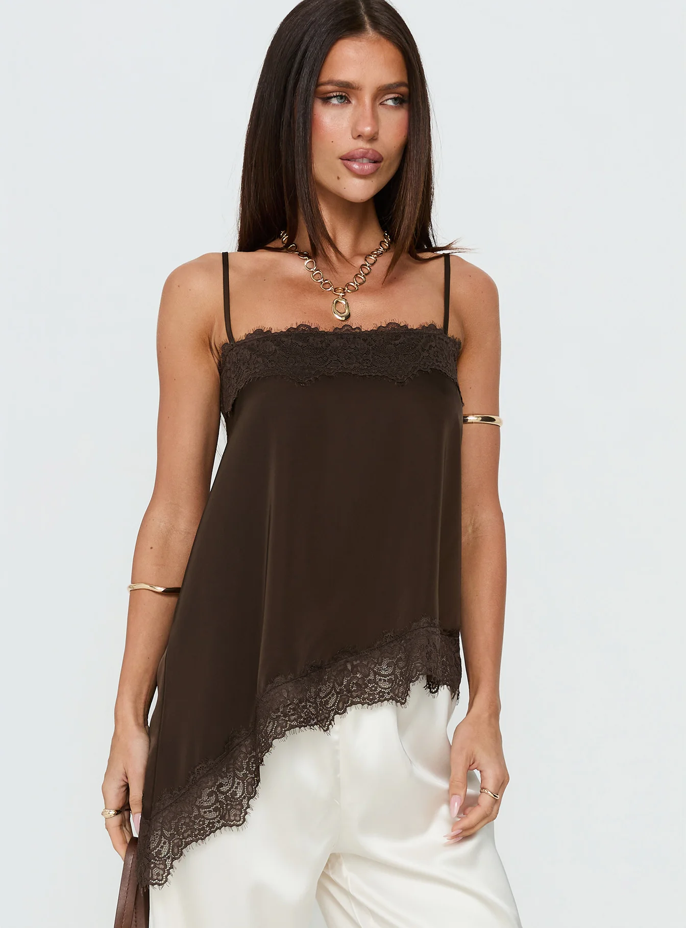 Daesa Longline Lace Top Brown - Image 2