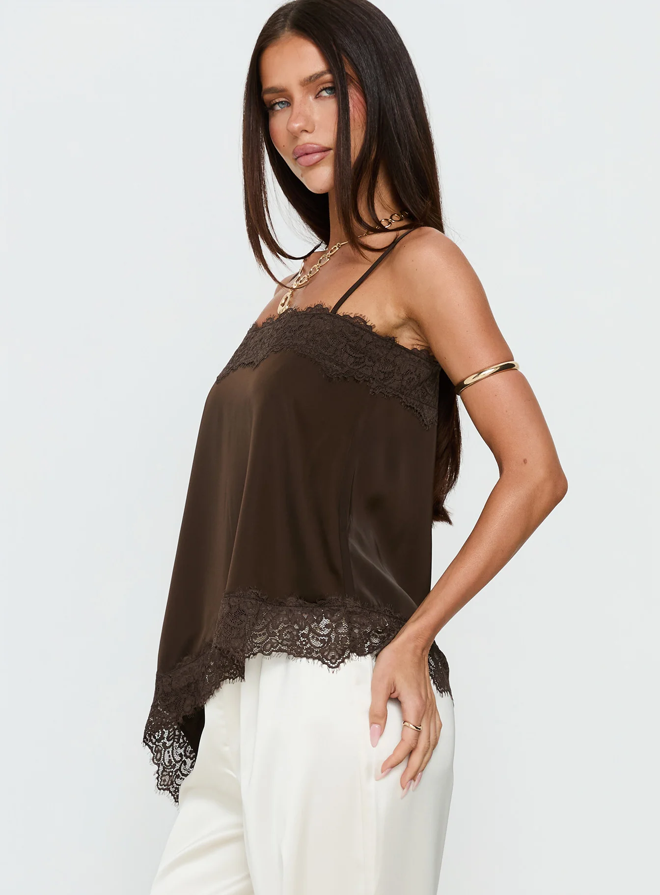 Daesa Longline Lace Top Brown - Image 4