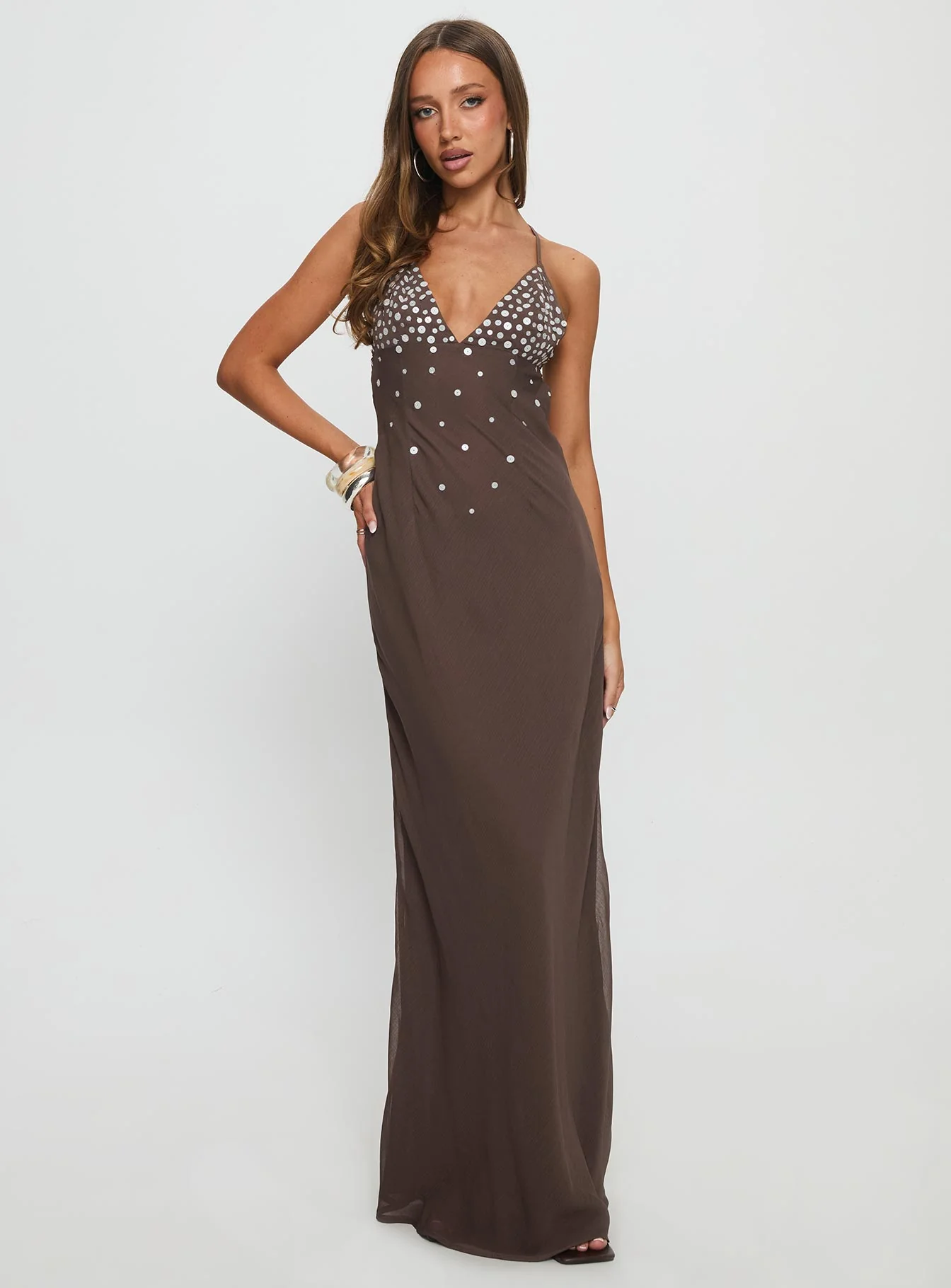 Dannelle Sequin Maxi Dress Brown - Image 2