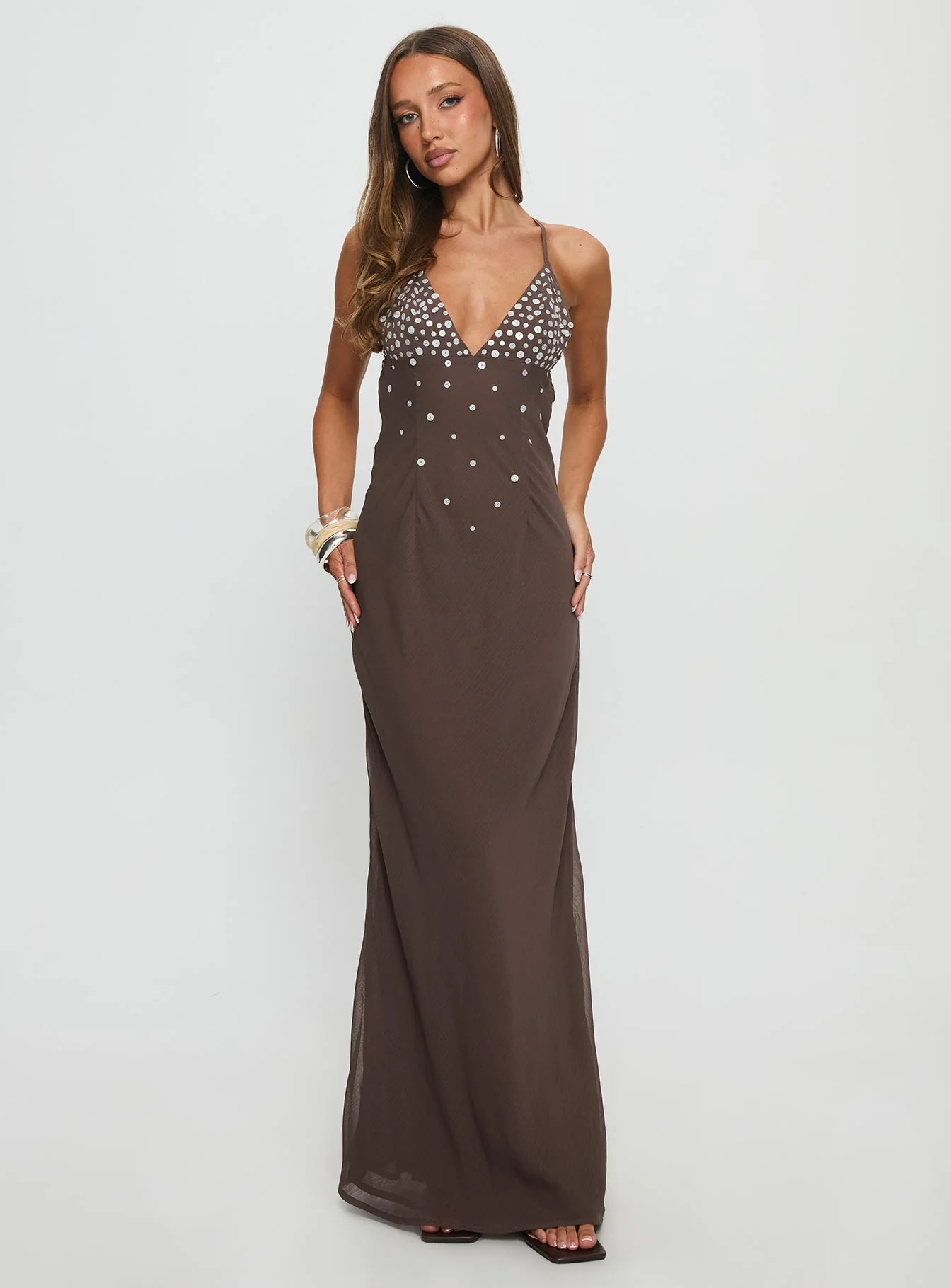 Dannelle Sequin Maxi Dress Brown - Image 3