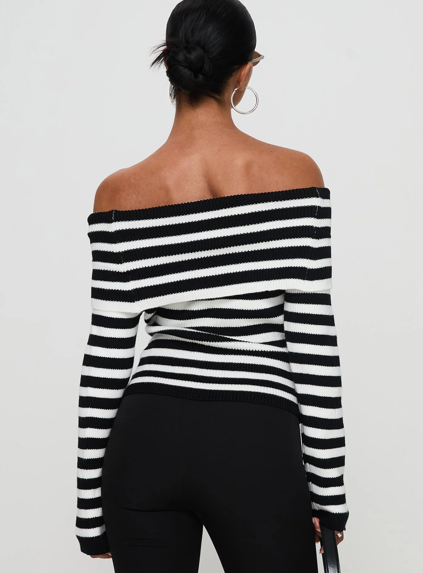 Danyel Off The Shoulder Sweater Black / White Stripe - Image 5