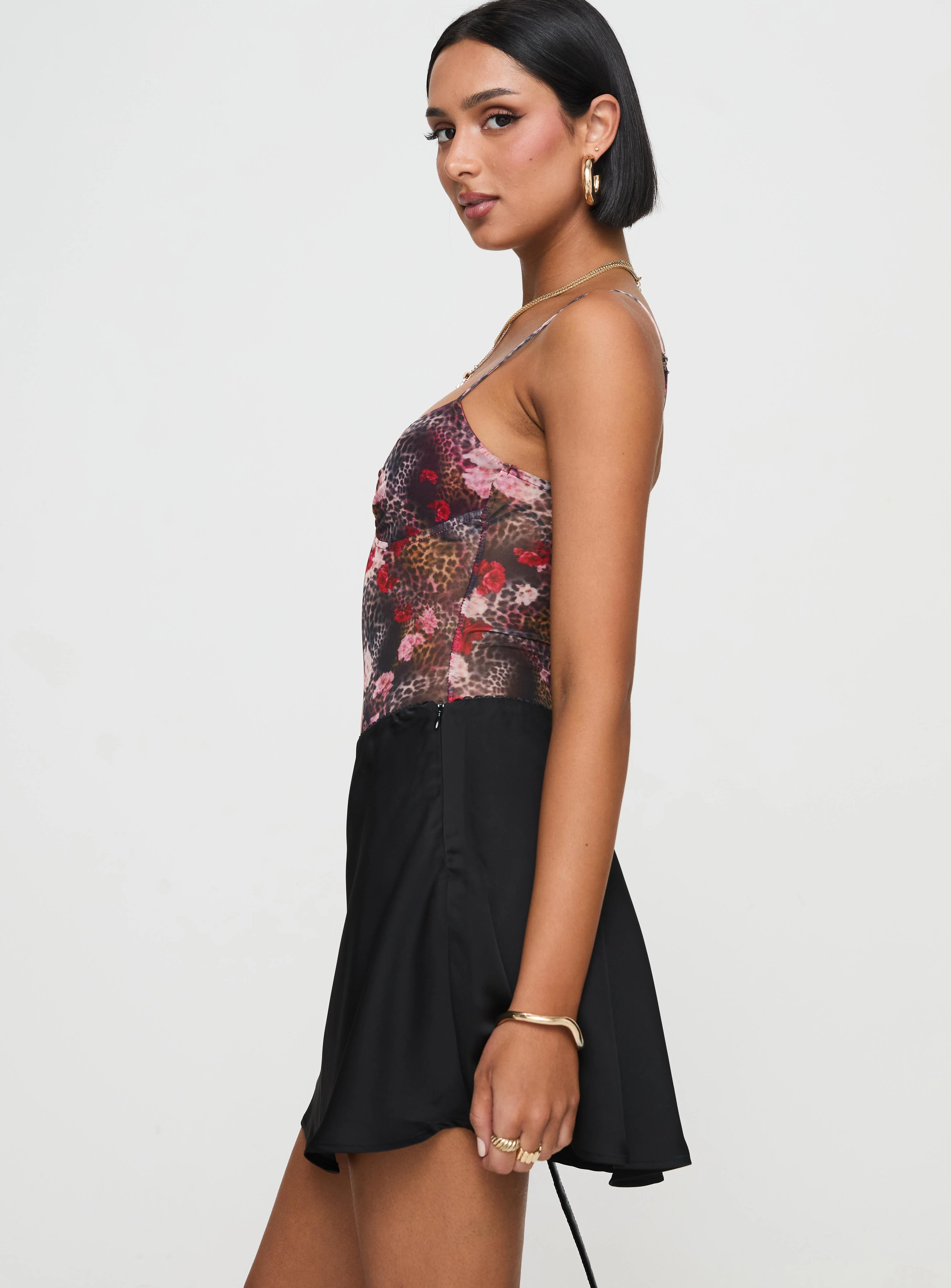 Dapple Bias Satin Mini Skirt Black - Image 4