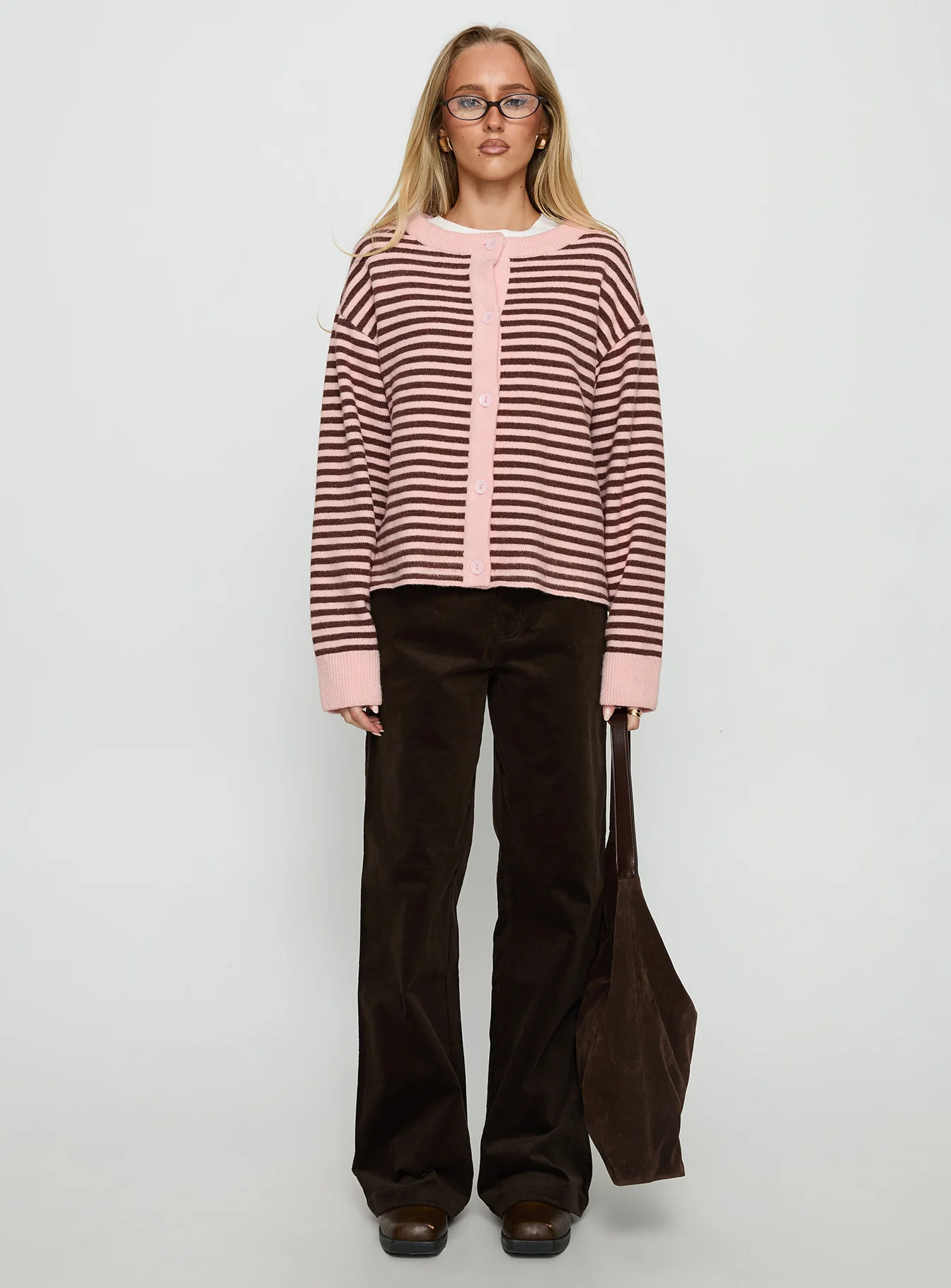 Darnelle Button Up Knit Cardigan Pink Stripe - Image 7