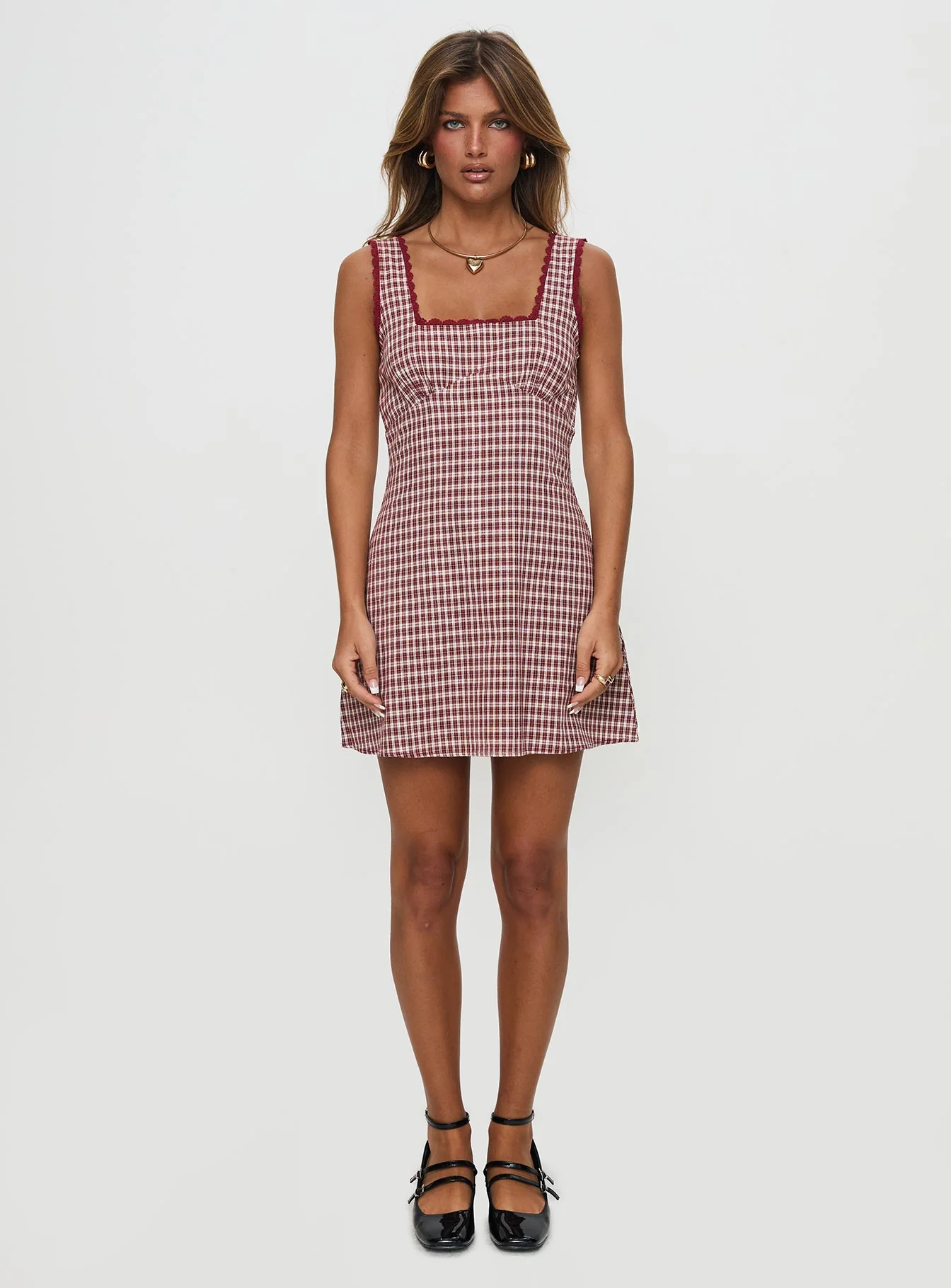 Dasha Mini Dress Red Check Tall - Image 7