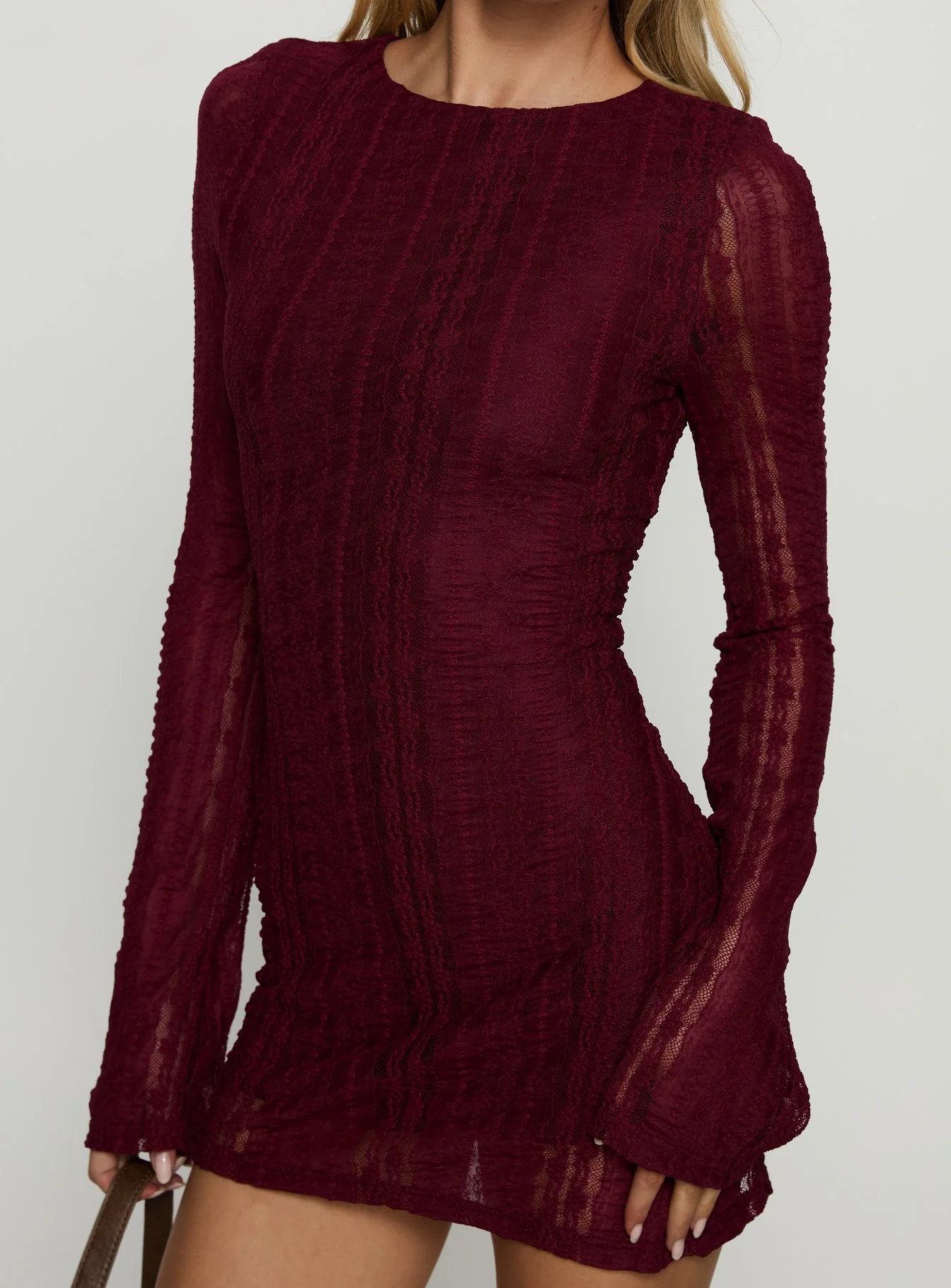 Delandra Long Sleeve Textured Playsuit Red - Image 5