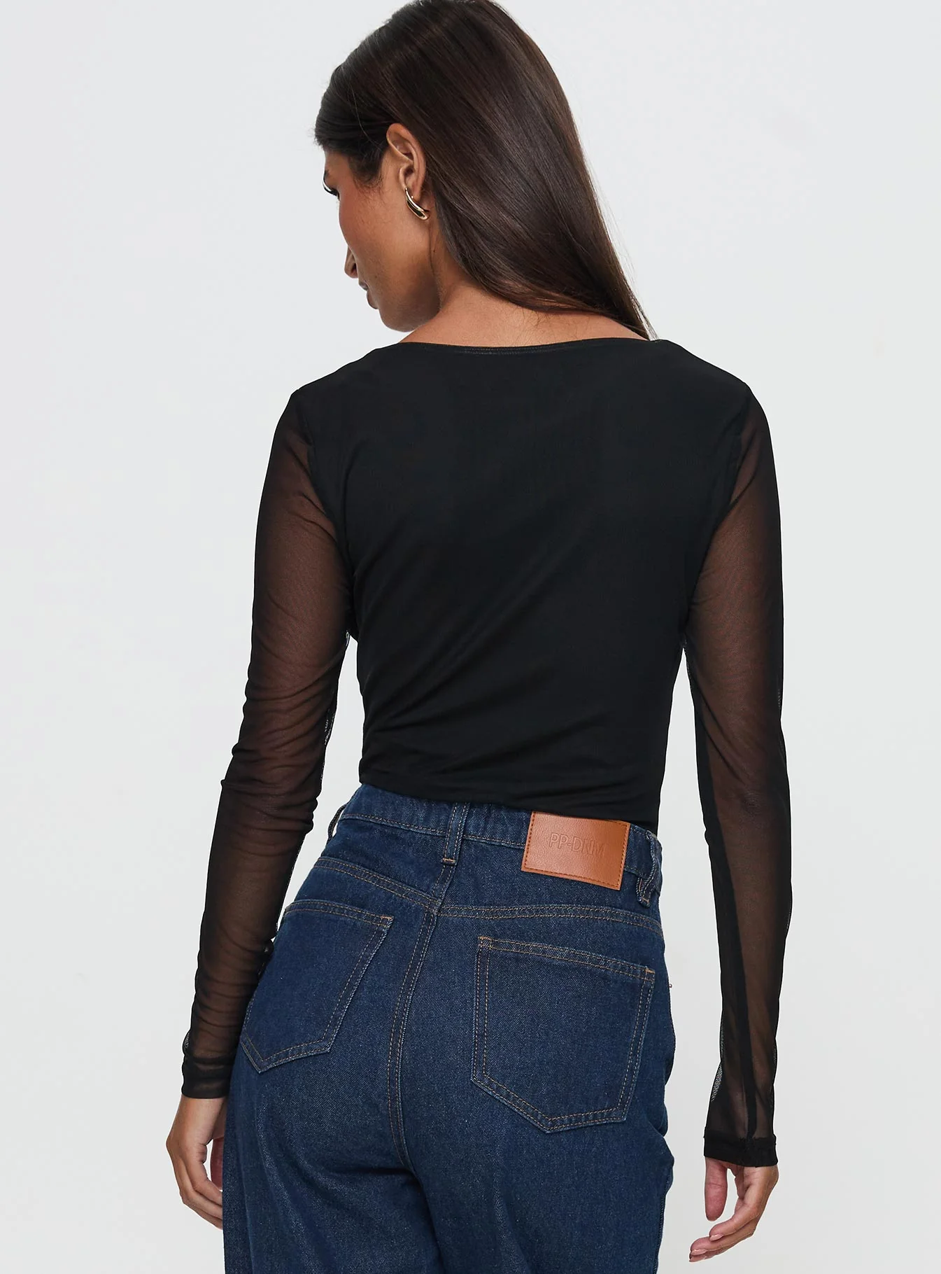 Delanee Mesh Detail Long Sleeve Bodysuit Black - Image 4