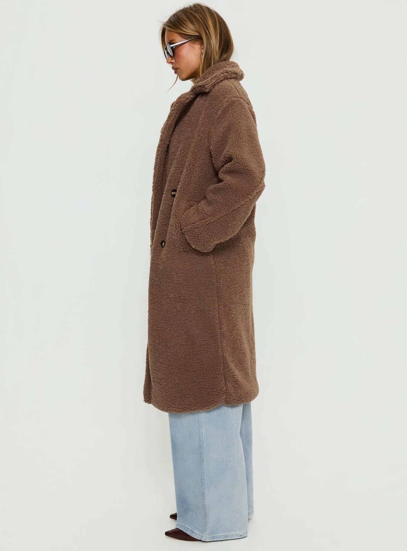 Delora Fluffy Longline Coat Brown - Image 3