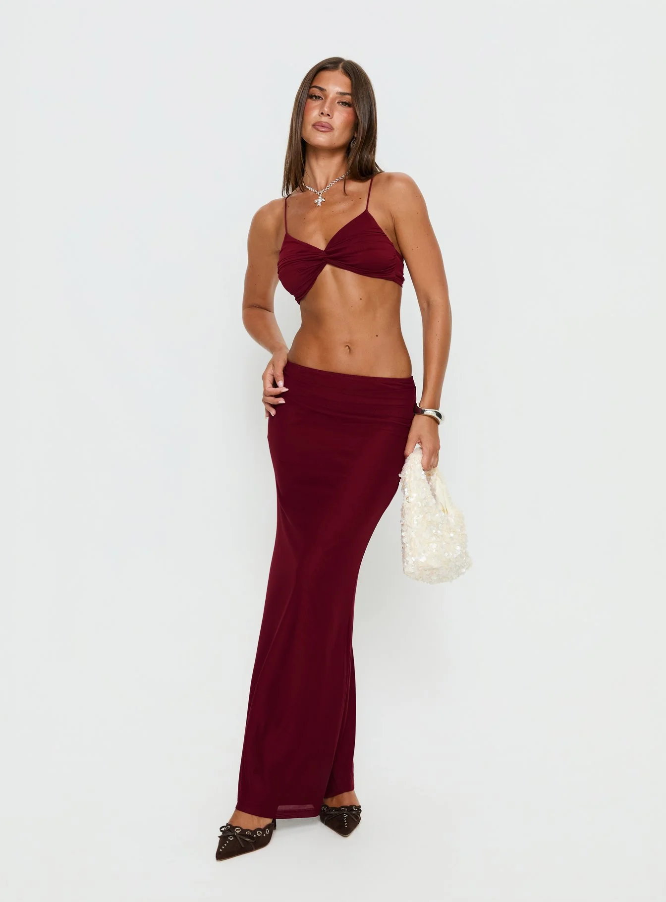 Delores Ruched Maxi Skirt Red - Image 3
