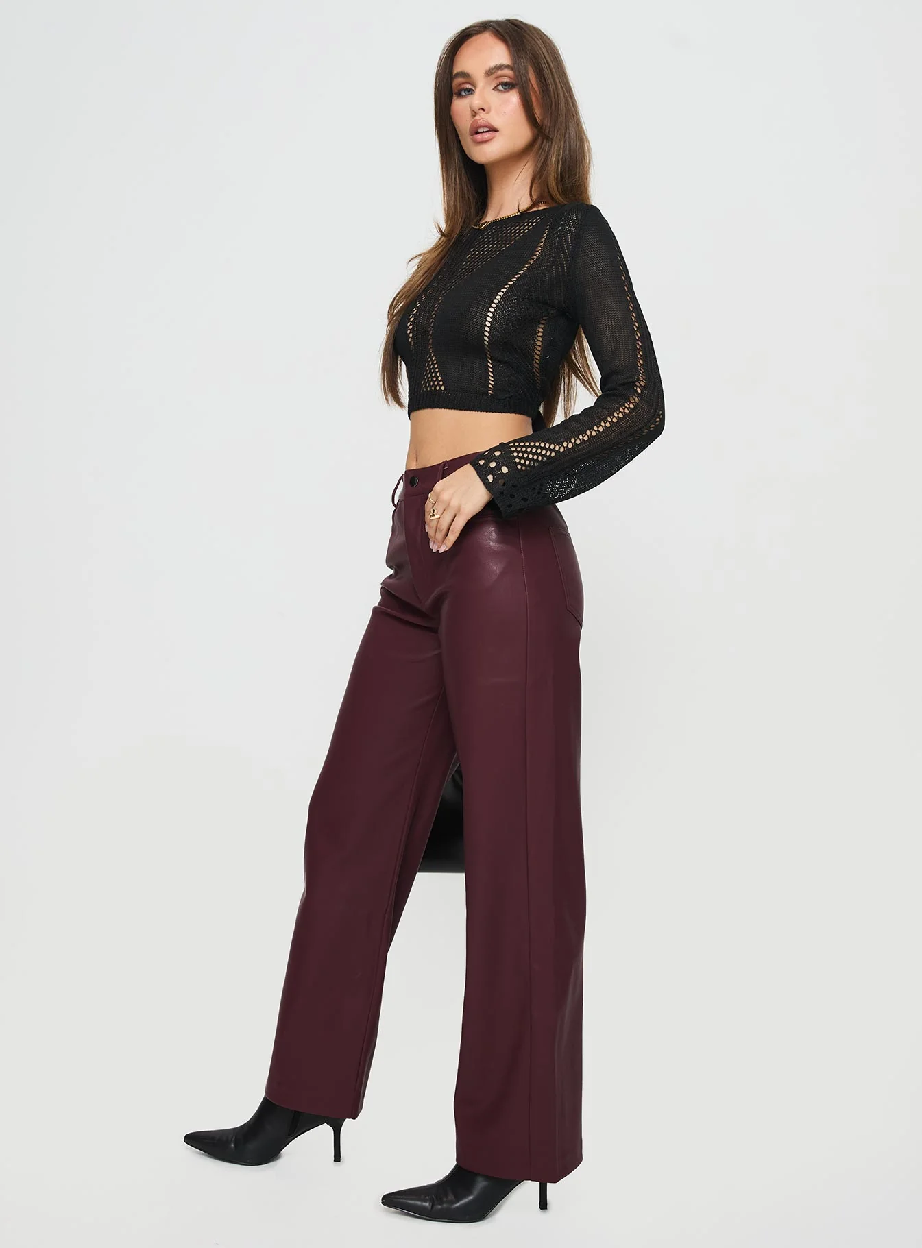 Dempsey Faux Leather Pants Deep Cherry - Image 4