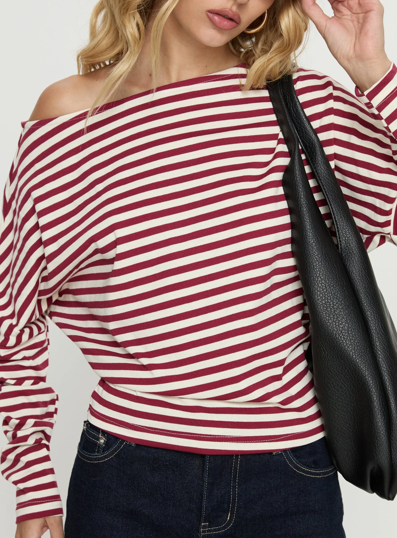 Deora Cinched Long Sleeve Top Red Stripe - Image 6