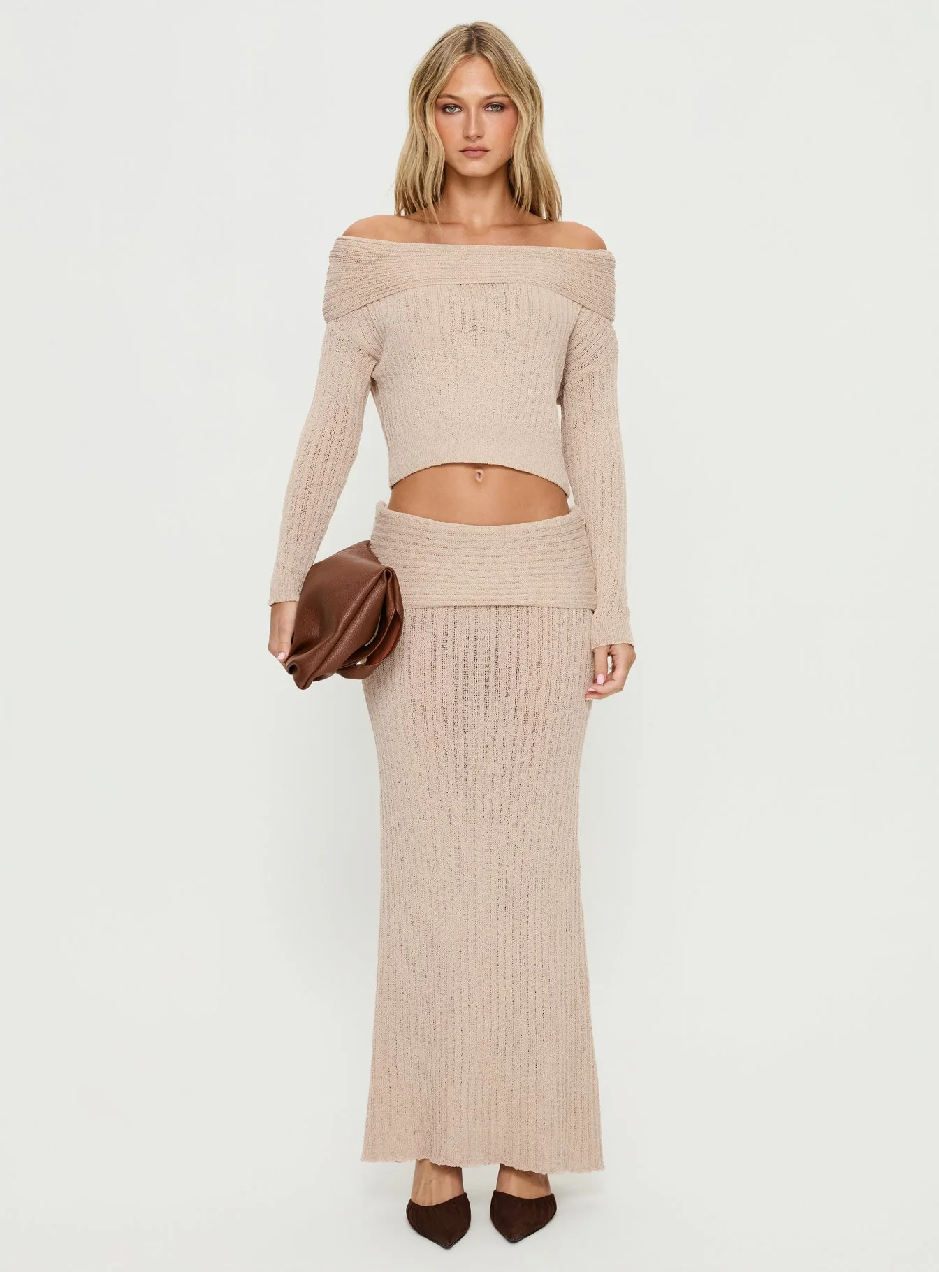 Devion Foldover Knit Sweater Beige - Image 7