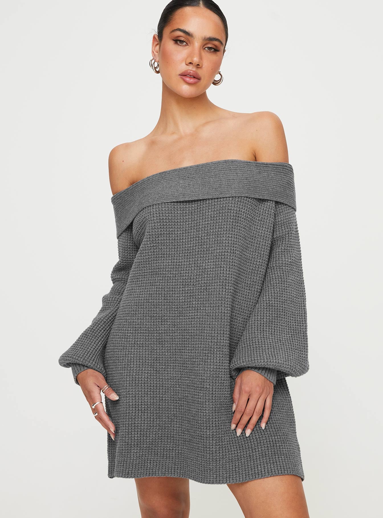 Deya Off The Shoulder Mini Dress Grey - Image 5