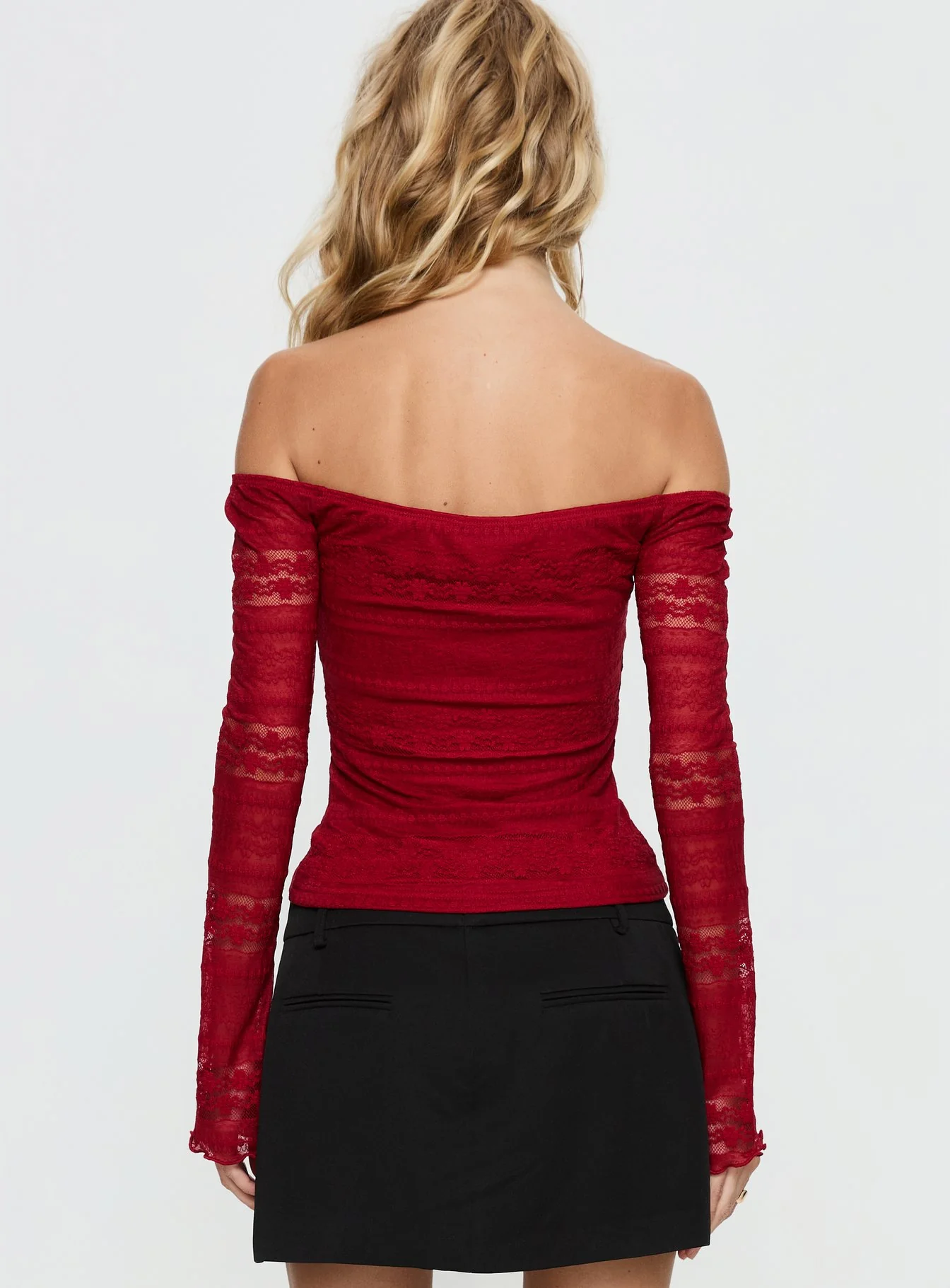 Deyci Lace Off Shoulder Top Red - Image 4