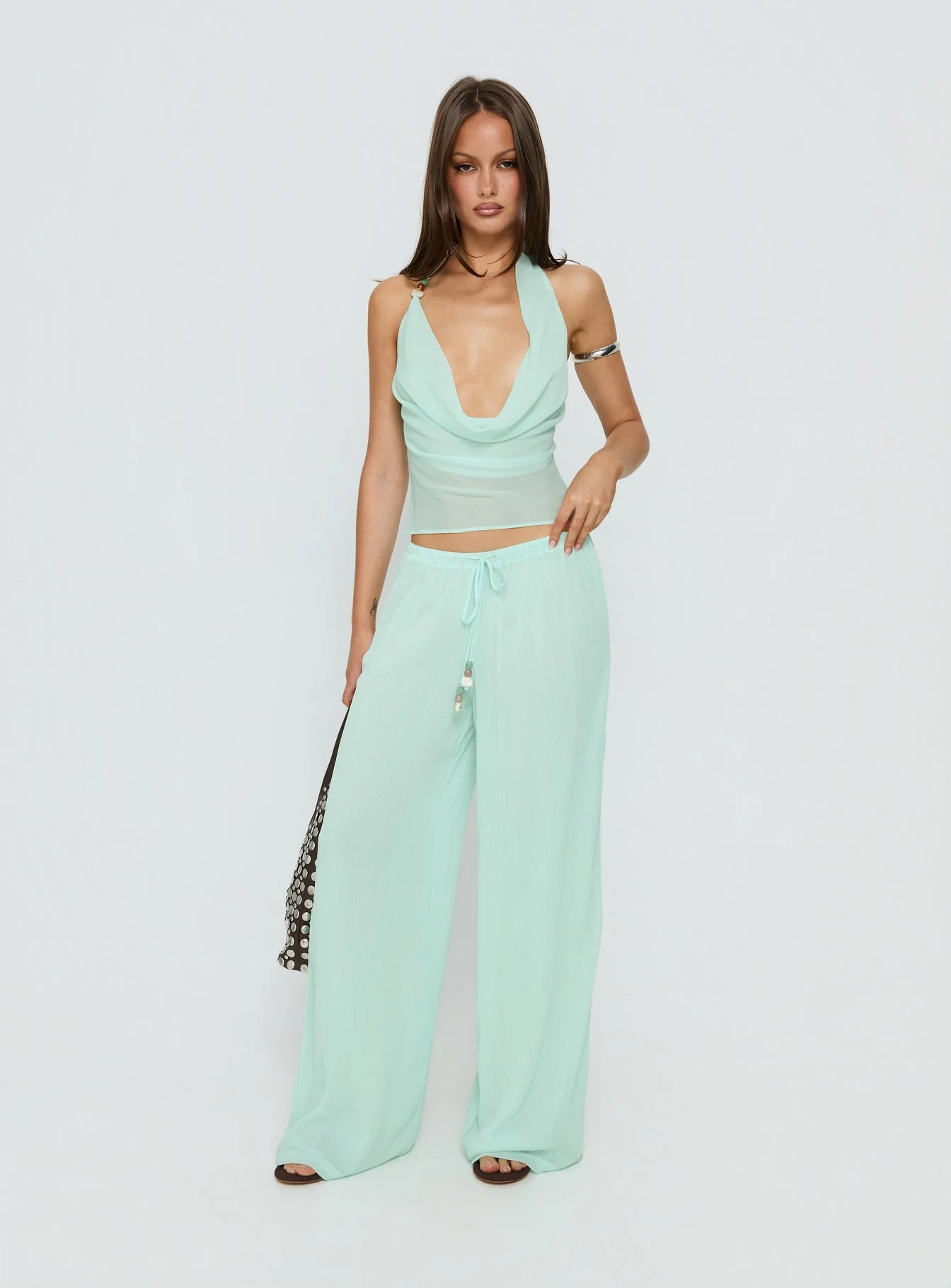Distinction Chiffon Pants Aqua - Image 3