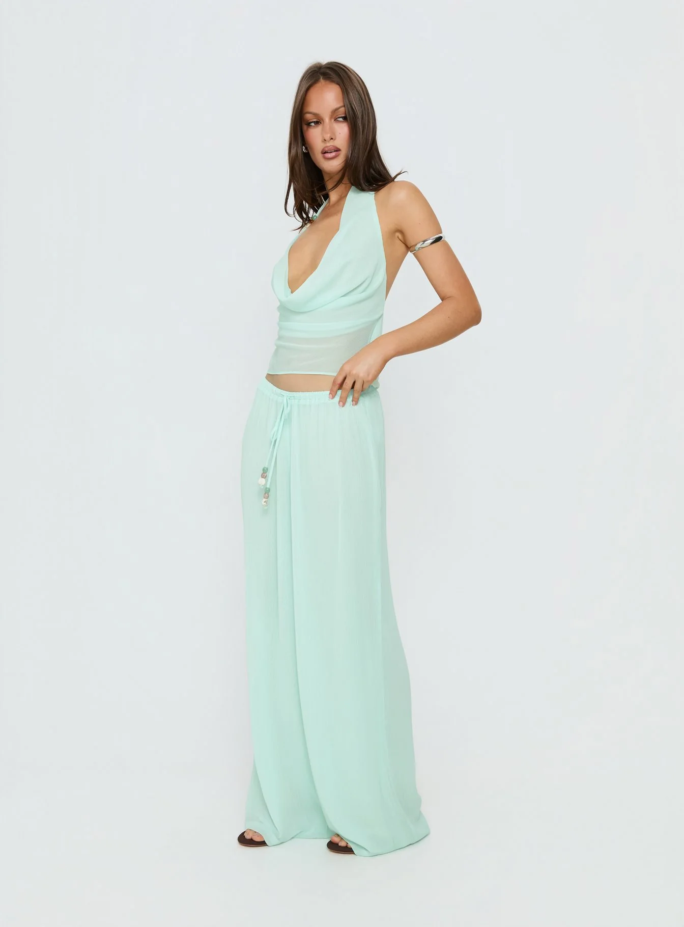 Distinction Chiffon Pants Aqua - Image 4