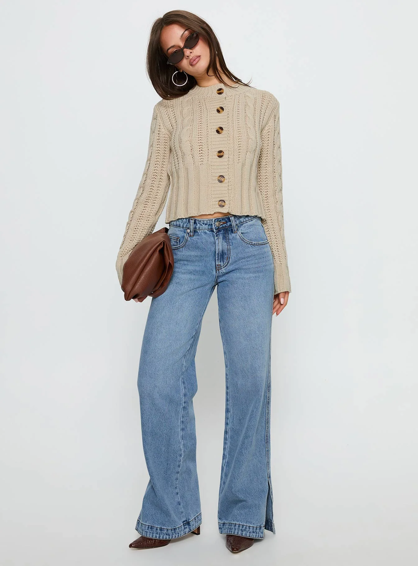 Donielle Cable Knit Cardigan Beige - Image 3