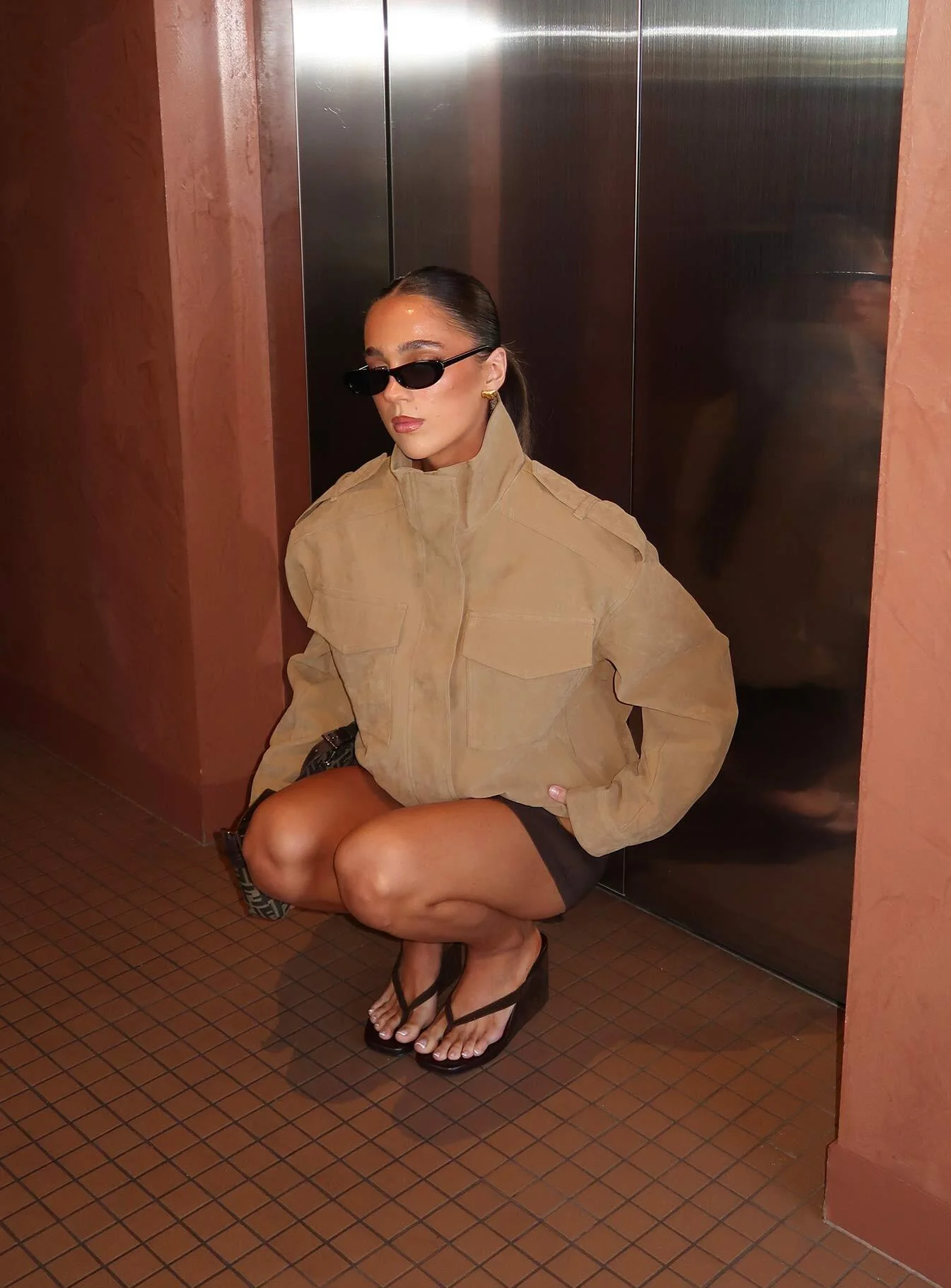 Double Life Funnel Neck Cargo Jacket Beige - Image 12
