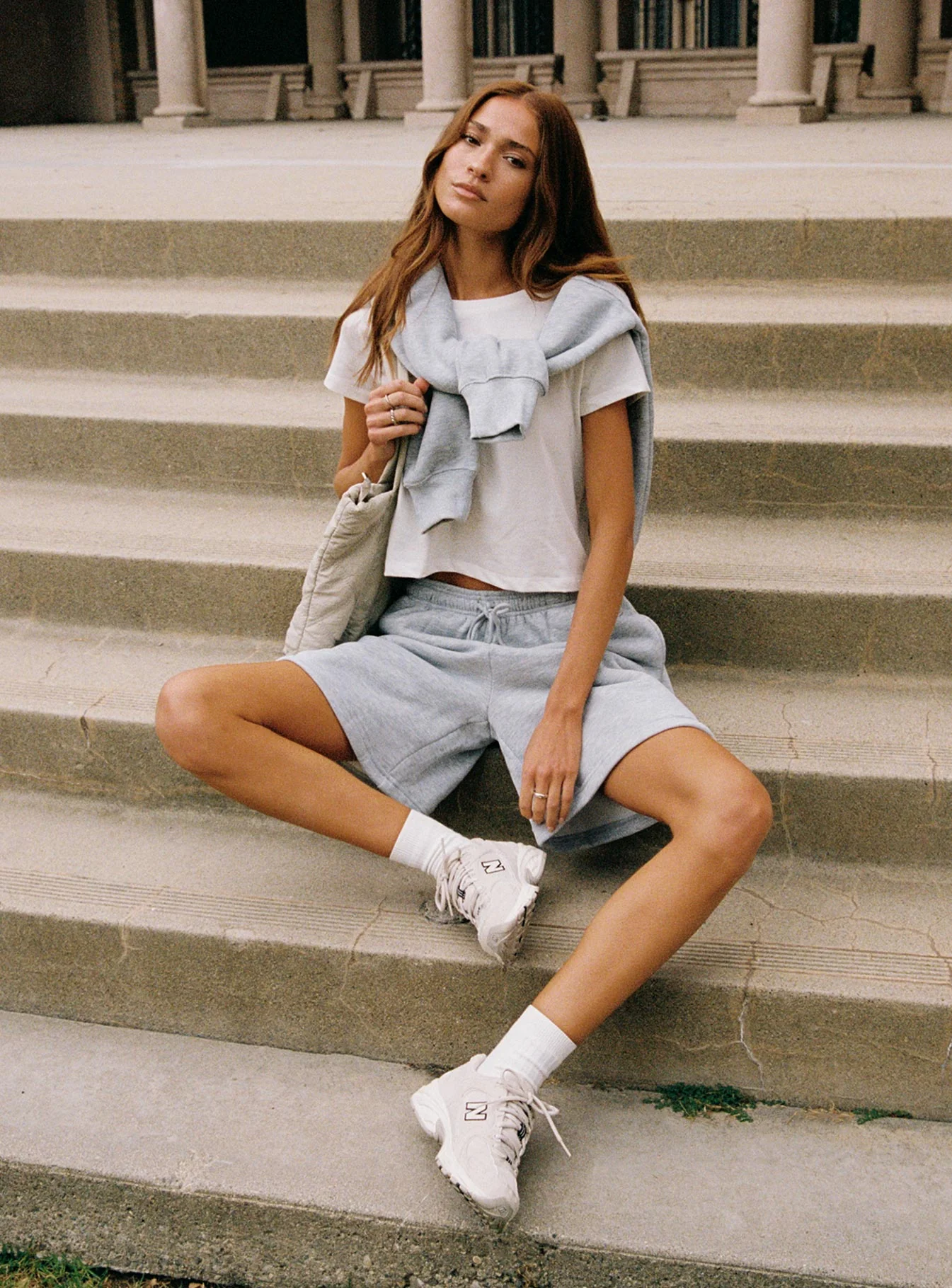 Dream Fleece Longline Shorts Grey Marle - Image 3