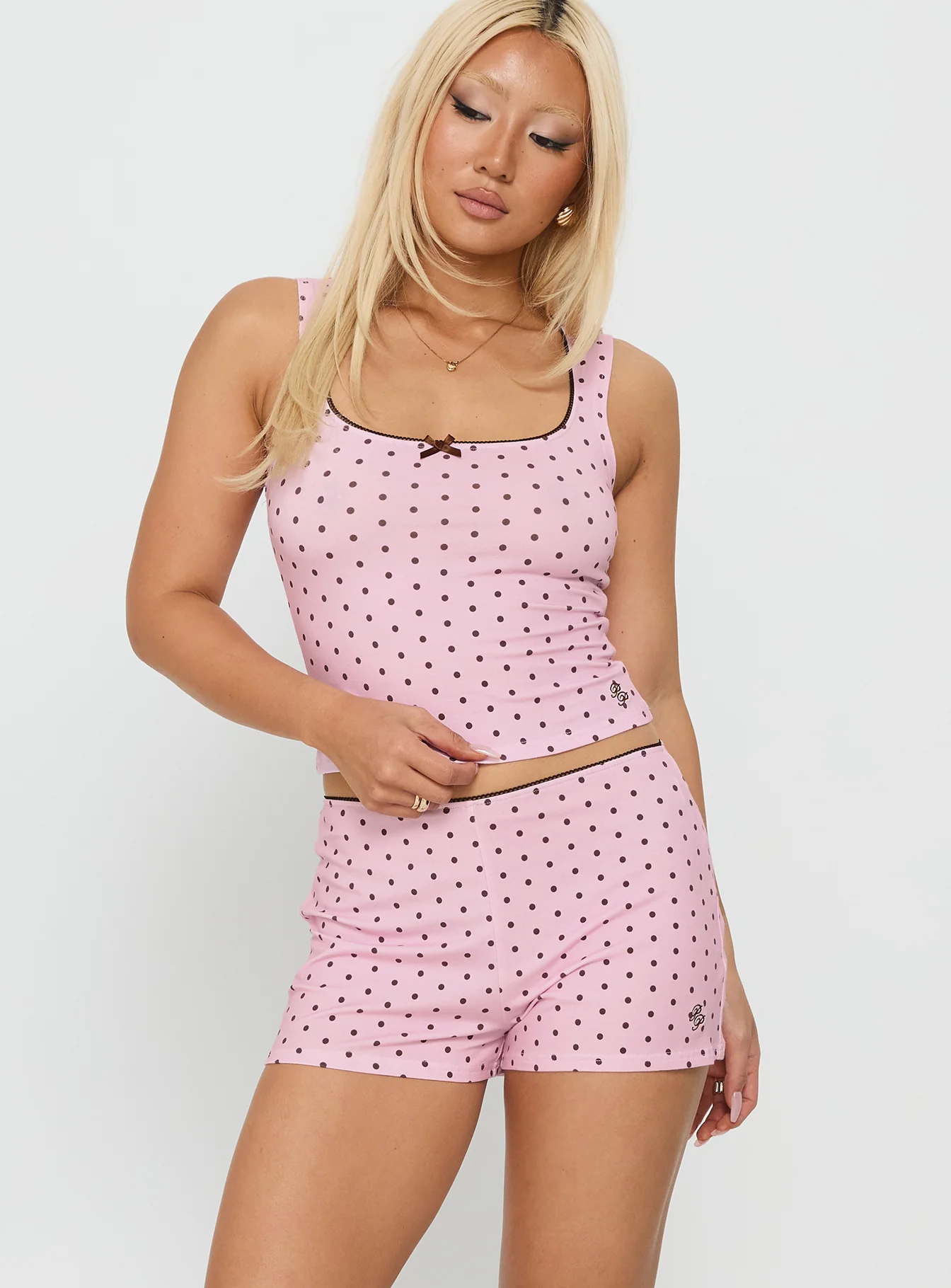 Dream State Square Neck Sleep Set Pink Polka - Image 2