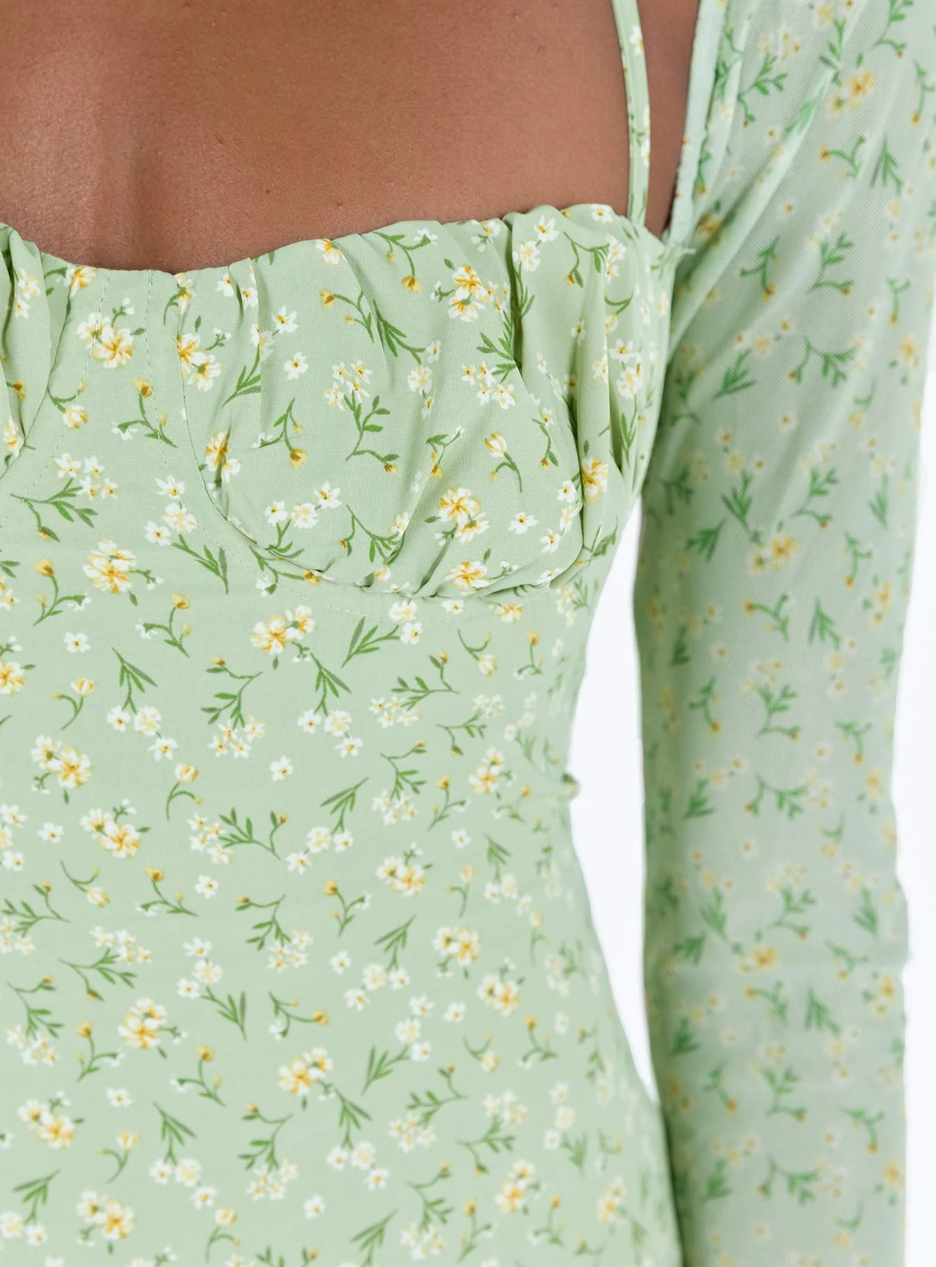Dyer Sheer Sleeve Mini Dress Green Floral - Image 8