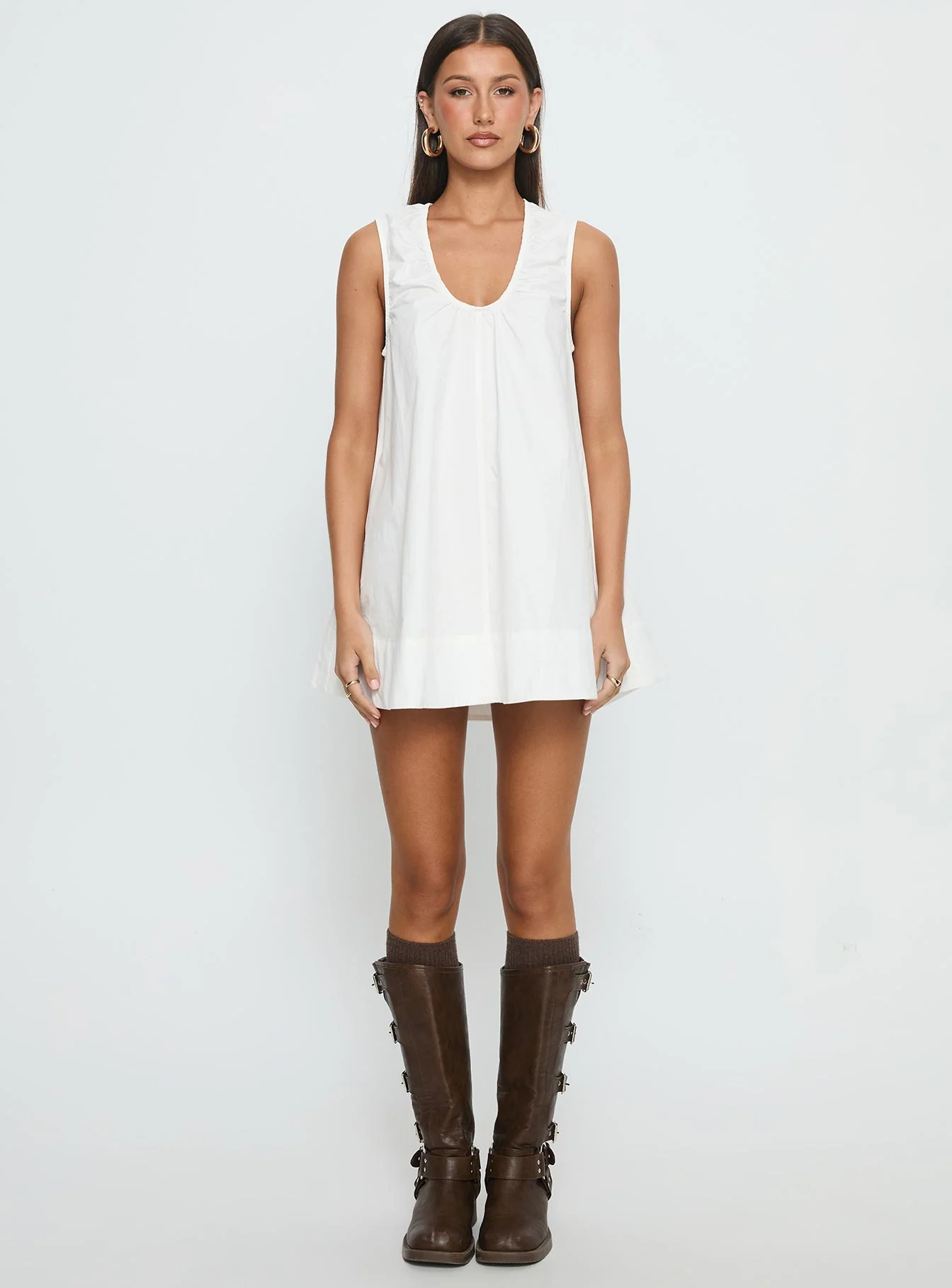 Eberta Ruched Baby Doll Mini Dress White - Image 7