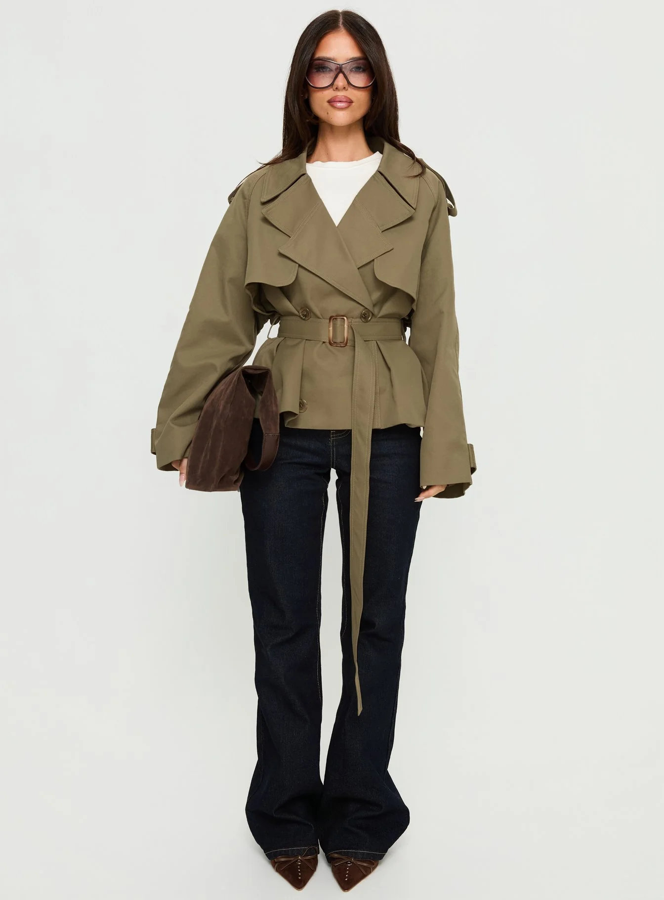 Eldora Cropped Trench Coat Green - Image 7