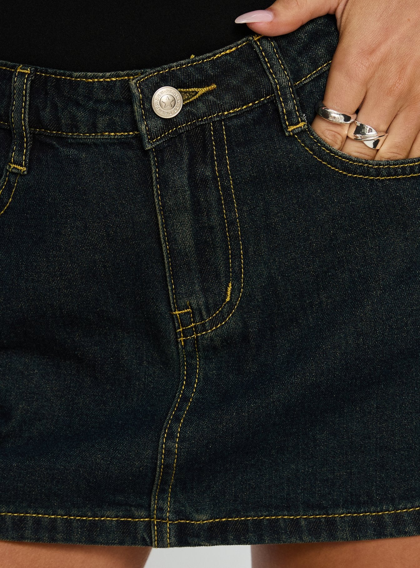 Electric Star Patch Pocket Mini Skirt Dark Blue Wash - Image 6