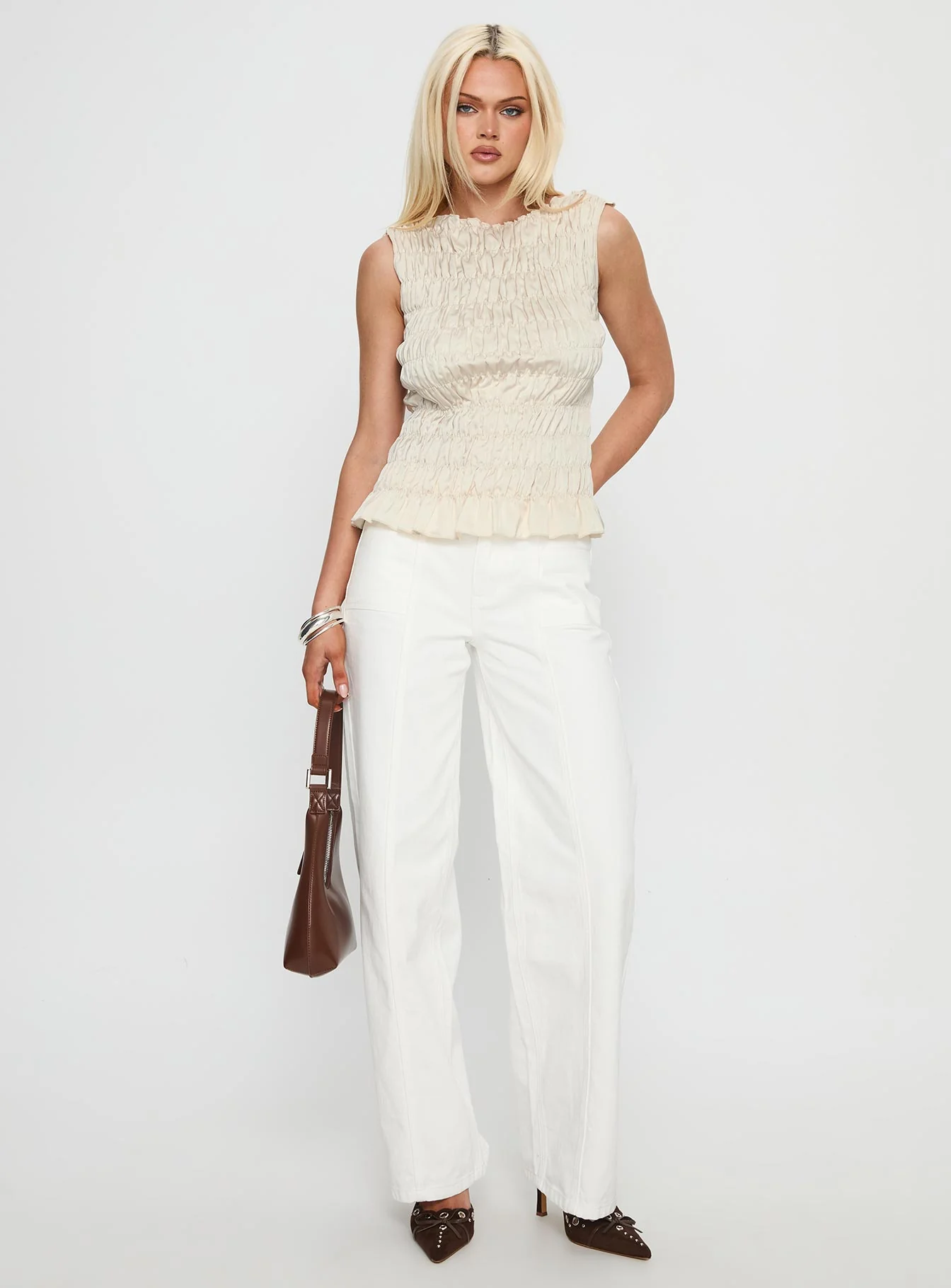 Elenir Shirred Top Beige - Image 3