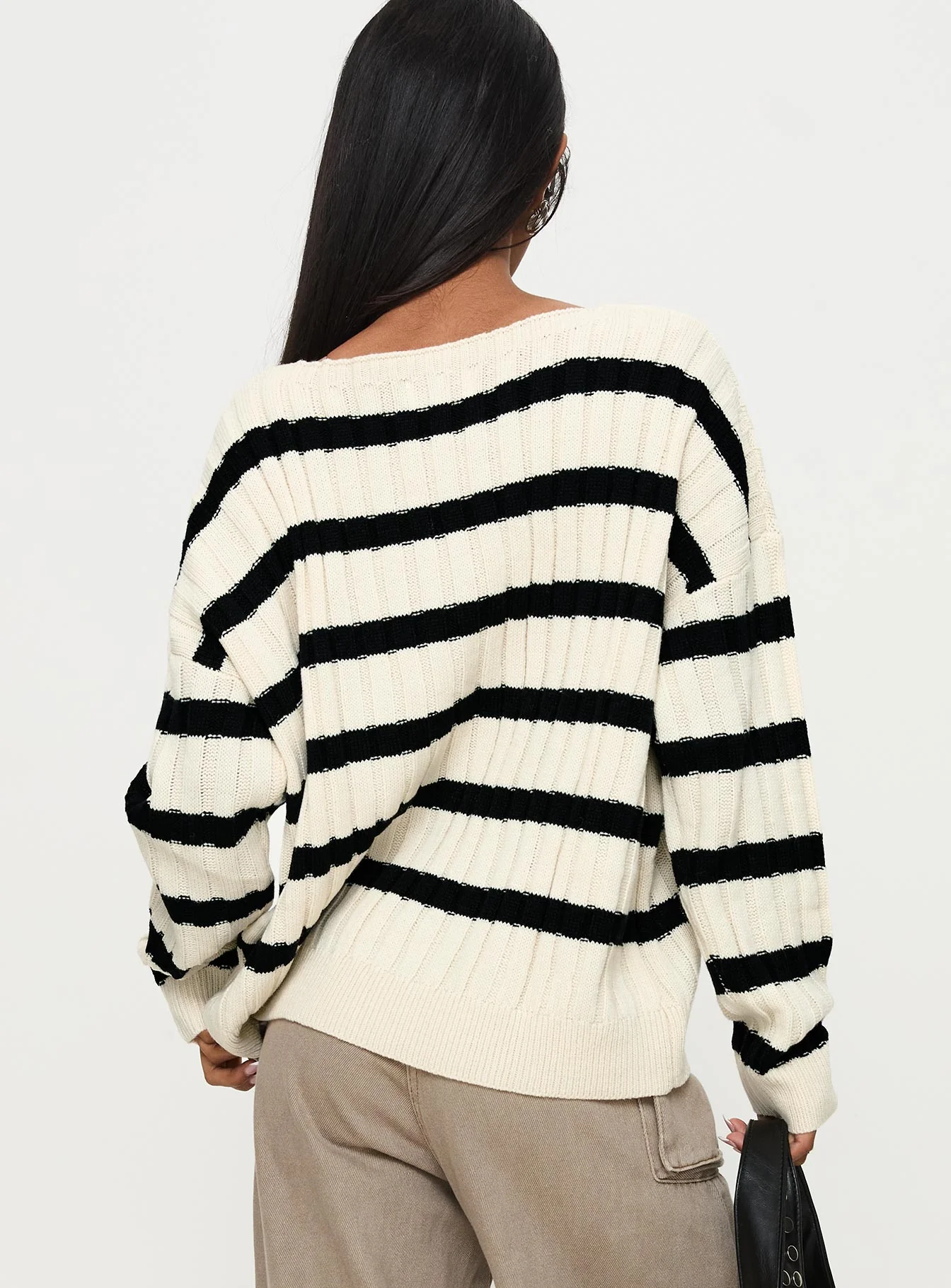 Elenita Wide Neck Knit Sweater Black / White - Image 5