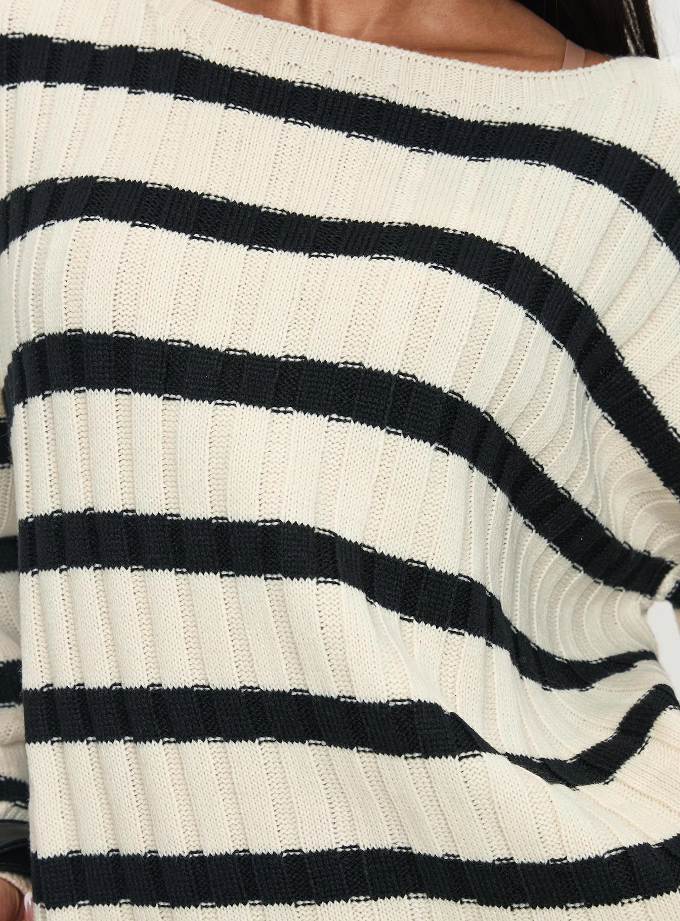 Elenita Wide Neck Knit Sweater Black / White - Image 6
