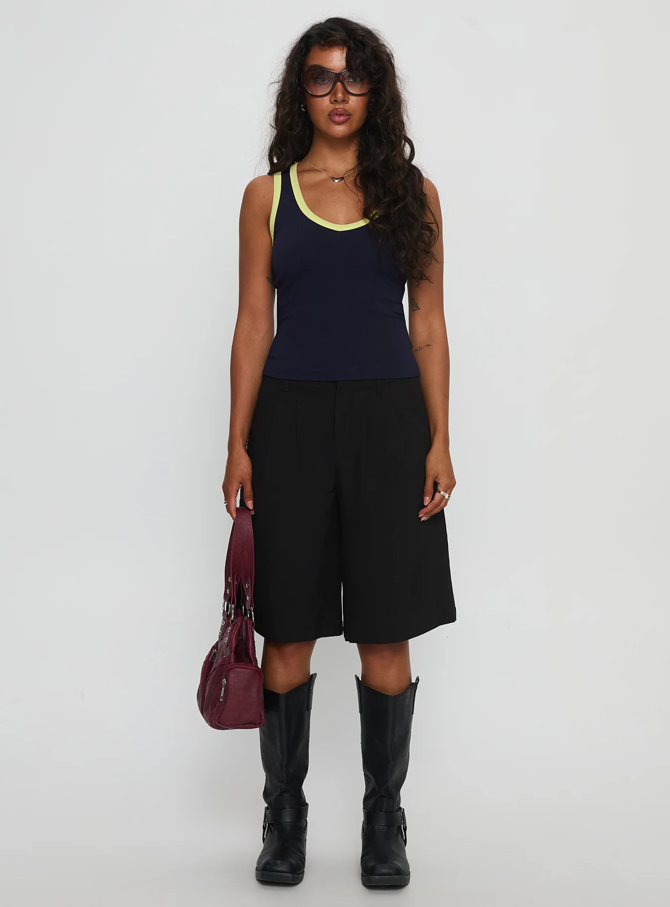 Elionne V Neck Contrast Top Navy / Yellow - Image 7