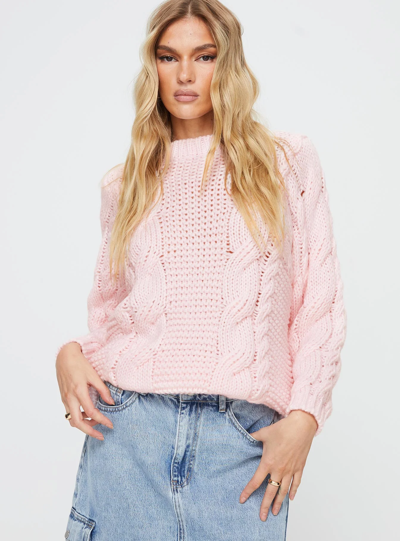 Ellison Cable Knit Sweater Blush Pink - Image 2