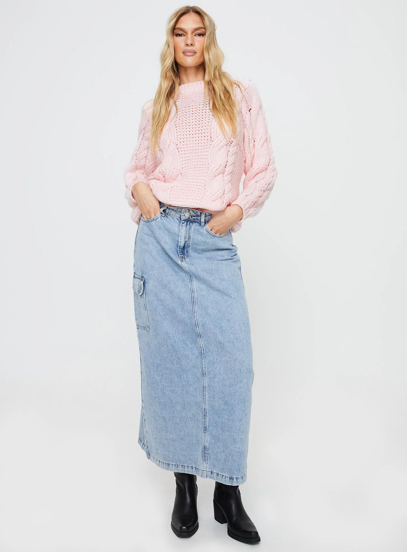 Ellison Cable Knit Sweater Blush Pink - Image 3