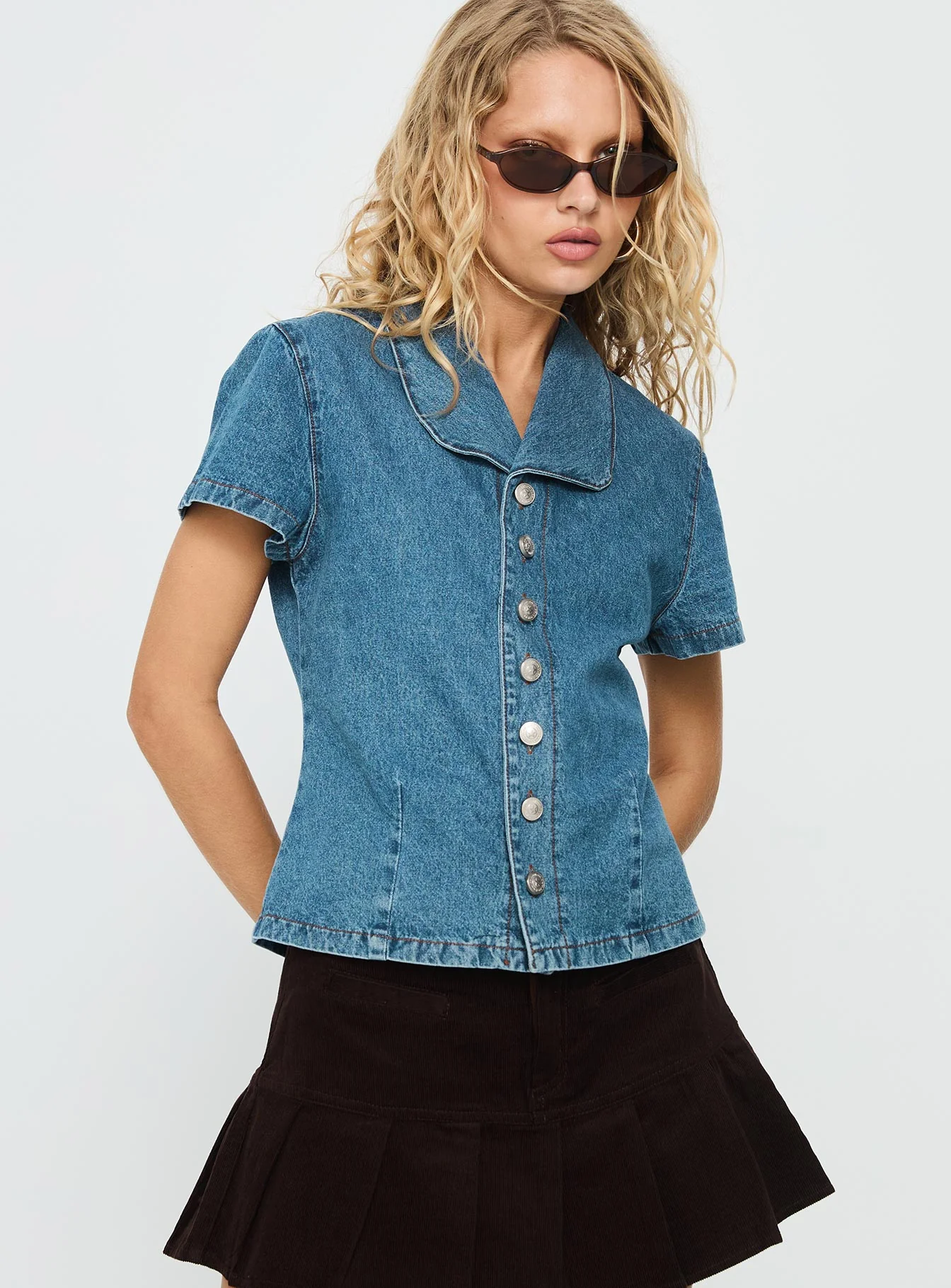 Ellix Button Up Top Blue Denim - Image 2