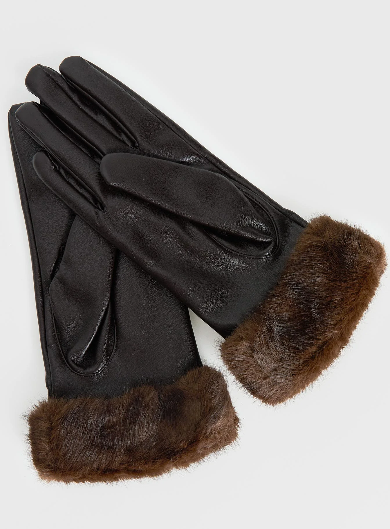 Elowynn Faux Leather Gloves Brown - Image 4