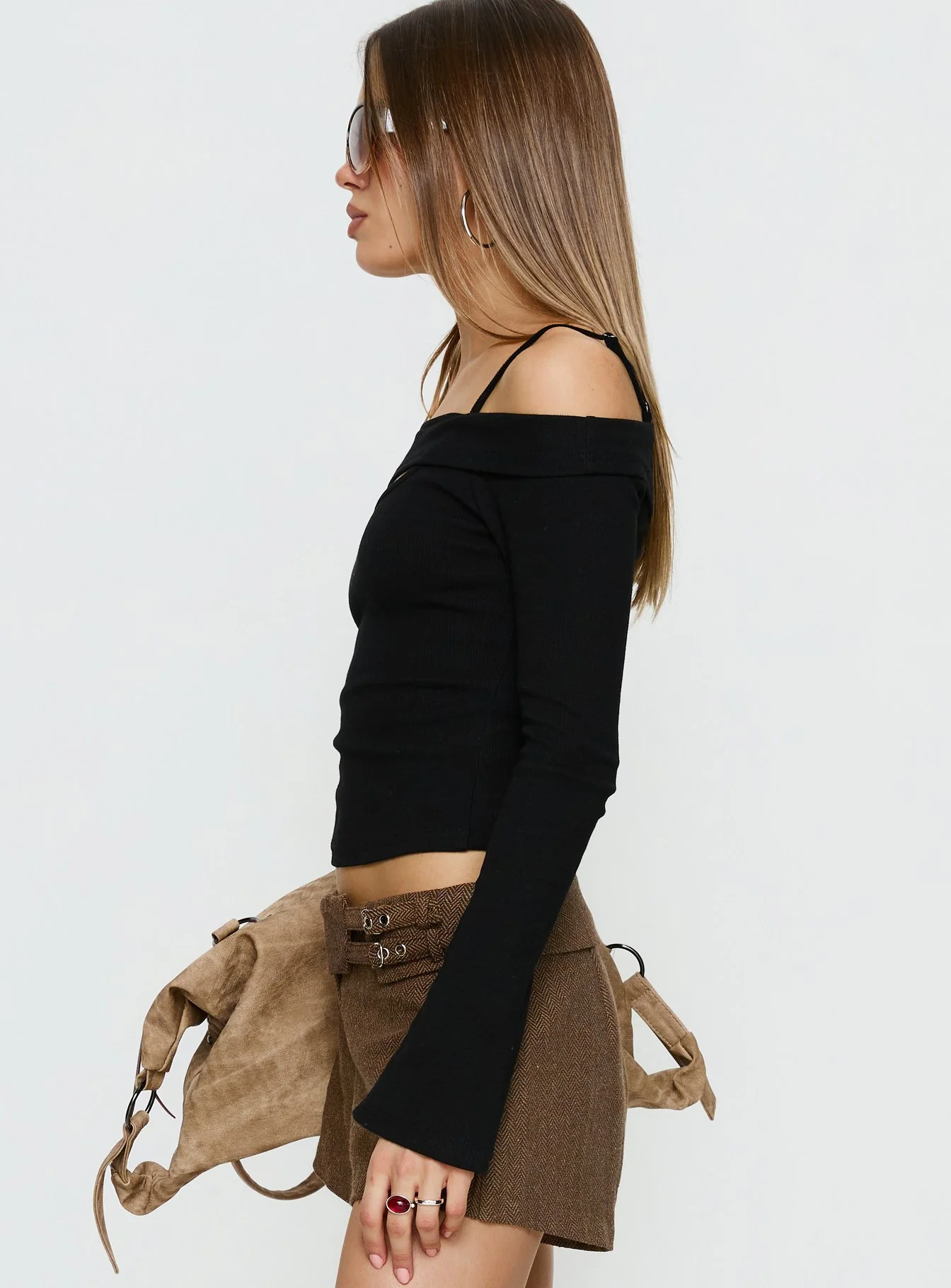 Elyana Layered Cut Out Long Sleeve Top Black - Image 4