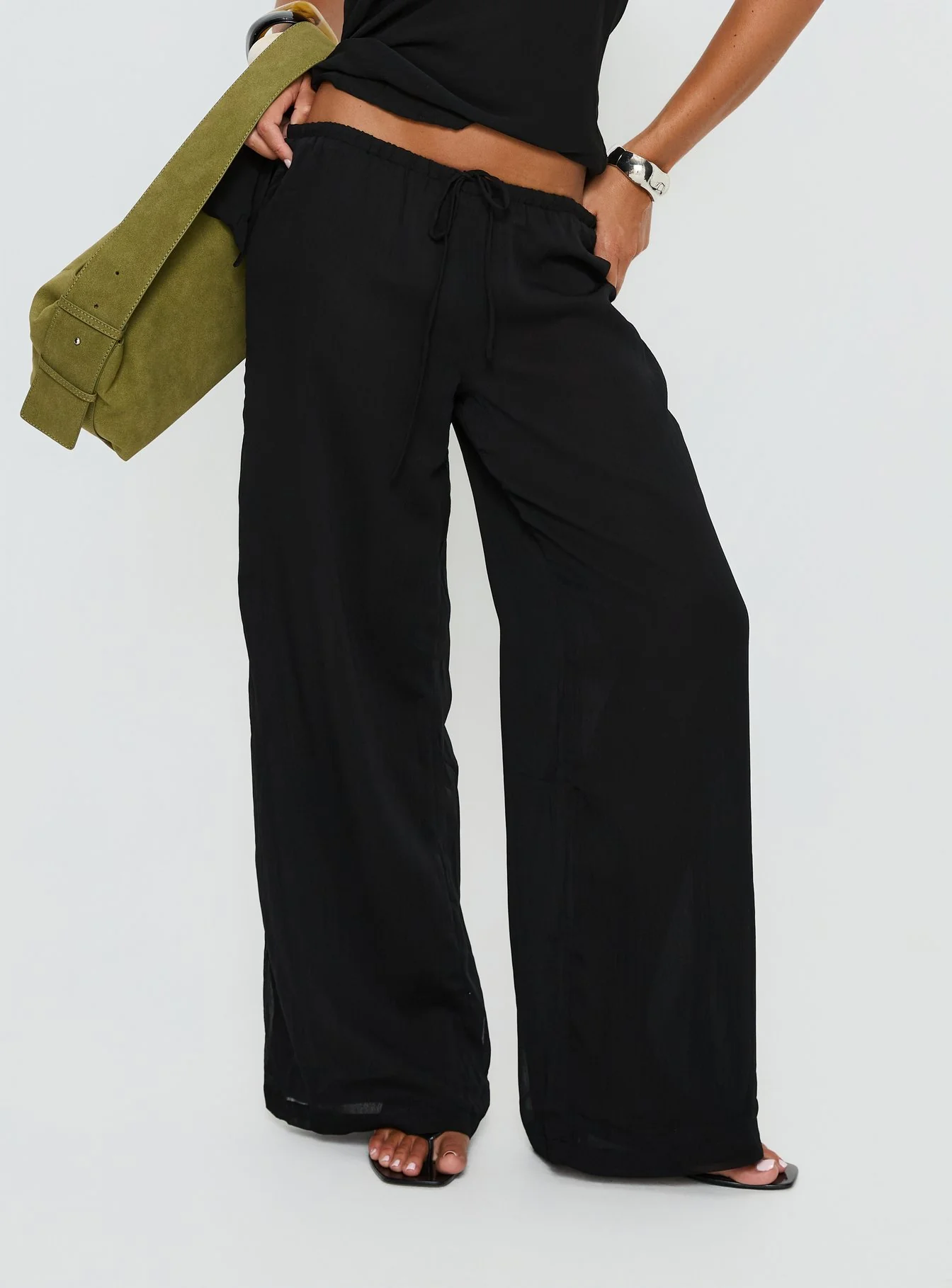 Emorisa Mid Rise Chiffon Pant Black - Image 3