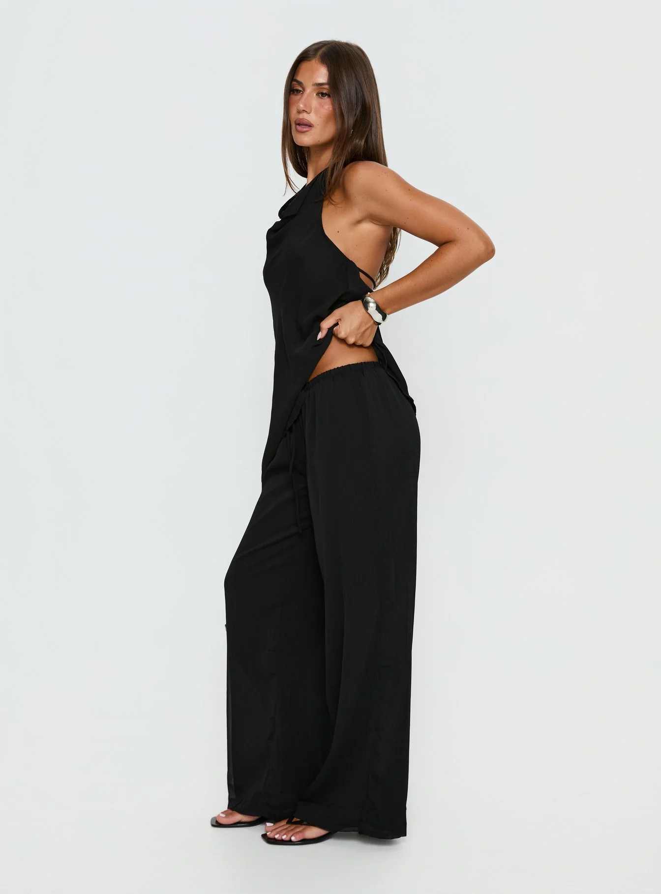 Emorisa Mid Rise Chiffon Pant Black - Image 5