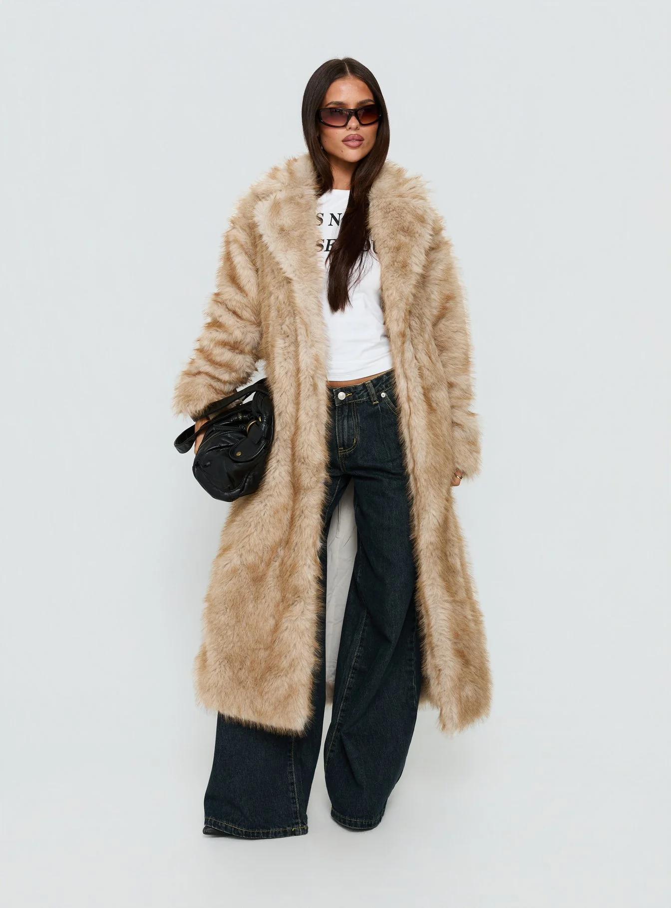 End Of Beginning Faux Fur Longline Jacket Beige - Image 2