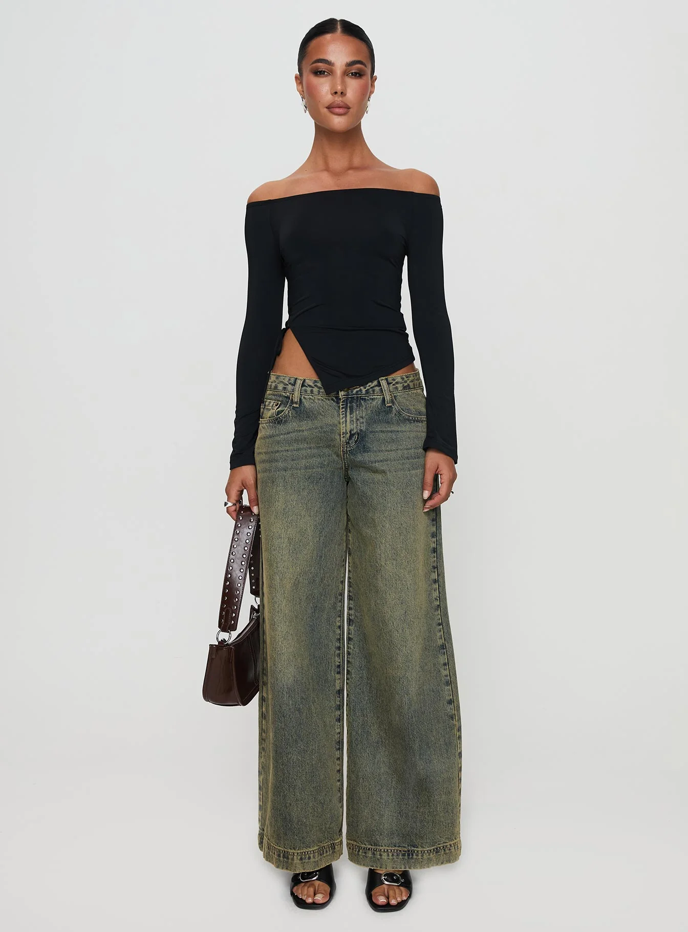 Endellion Off Shoulder Long Sleeve Top Black - Image 7