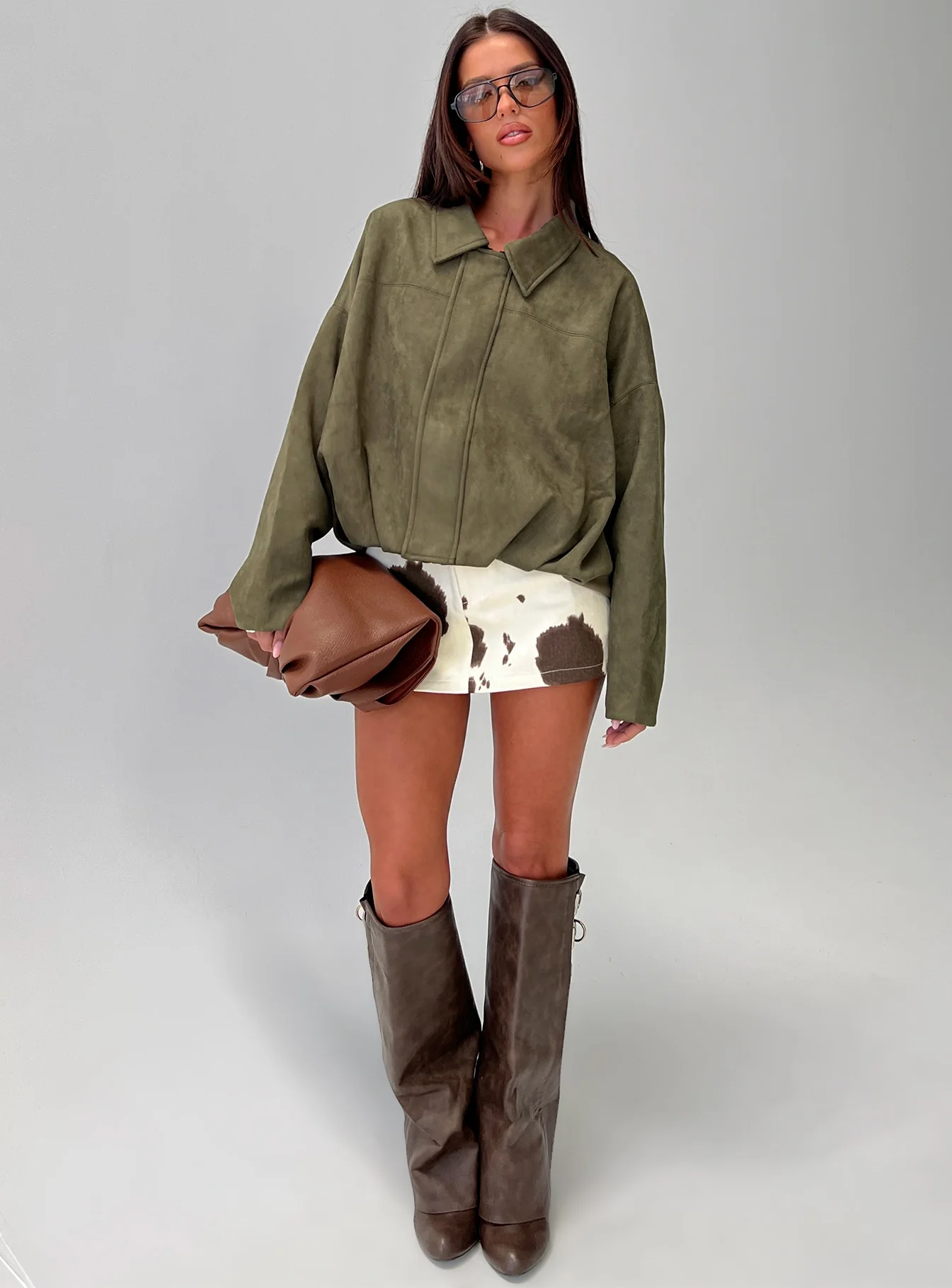 Enlightened Faux Suede Bomber Jacket Khaki - Image 7