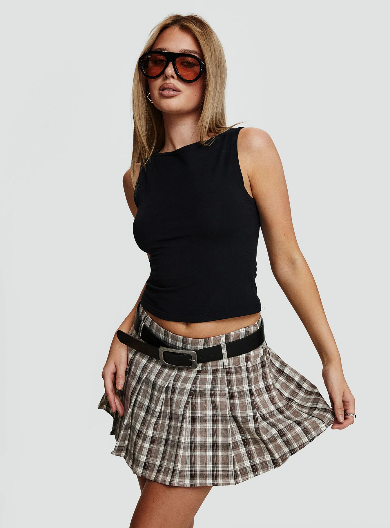 Envision Pleat Mini Skirt Brown Multi - Image 8