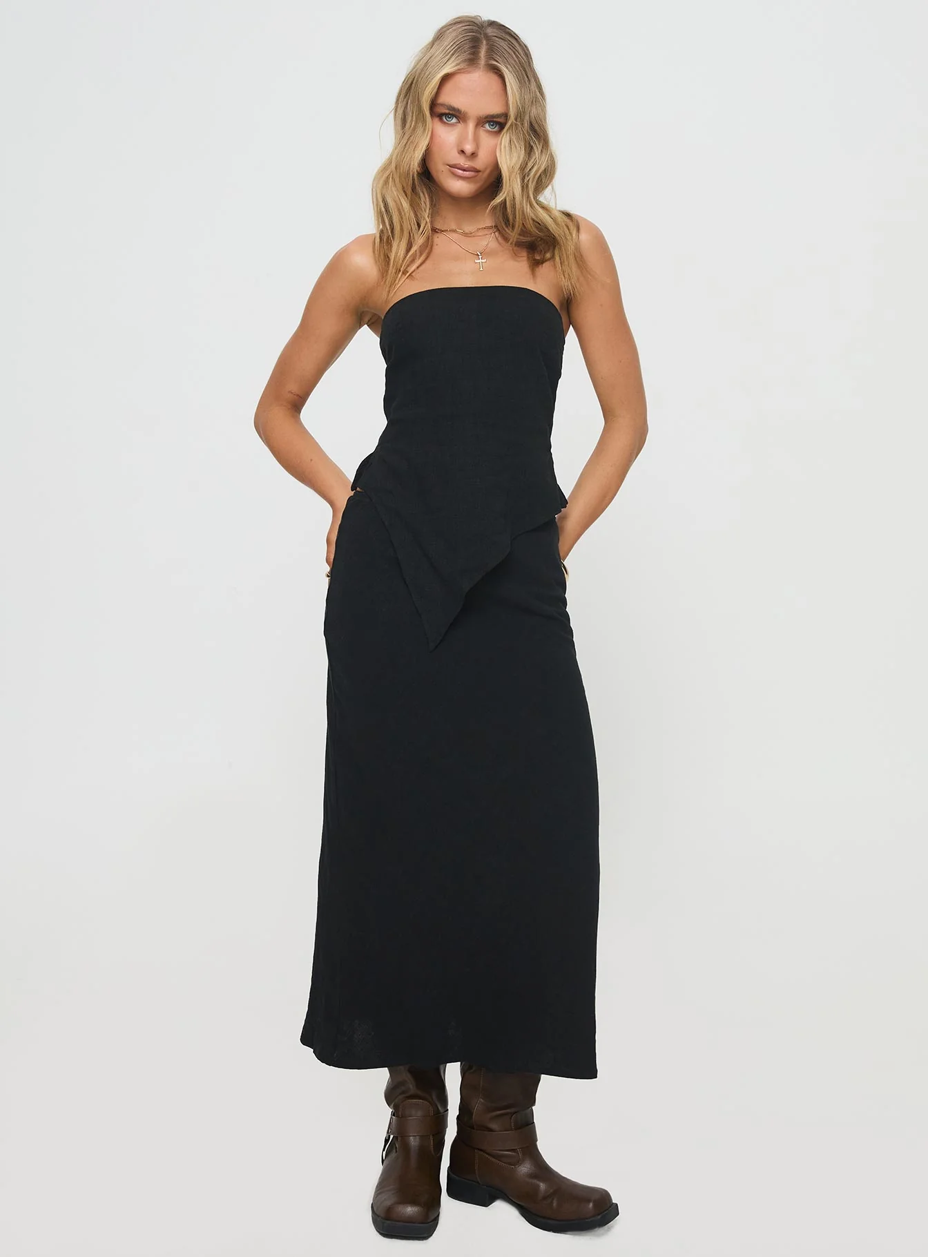Ermias Linen Blend Midi Skirt Black - Image 3