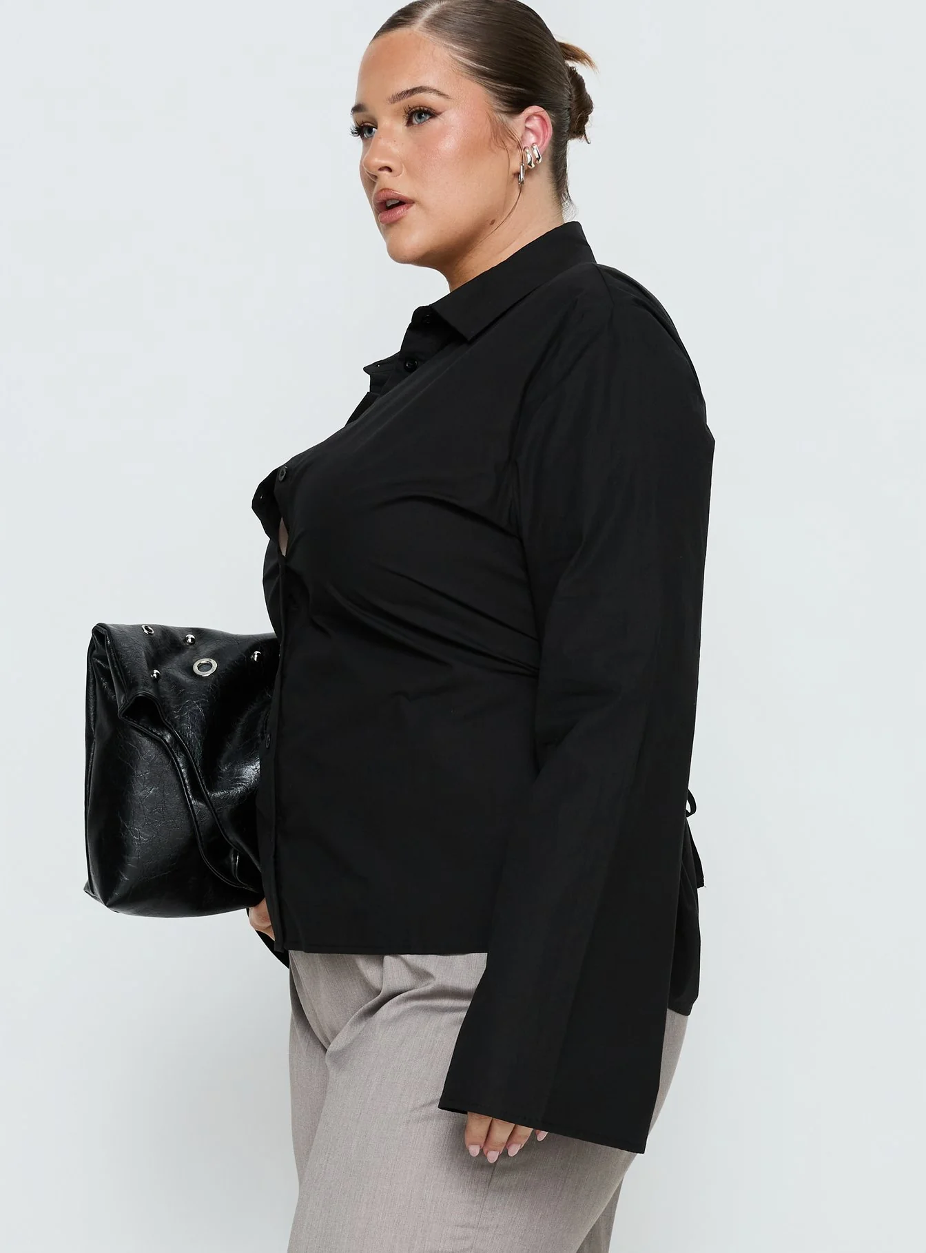 Eryx Tie Back Button Up Top Black Curve - Image 4
