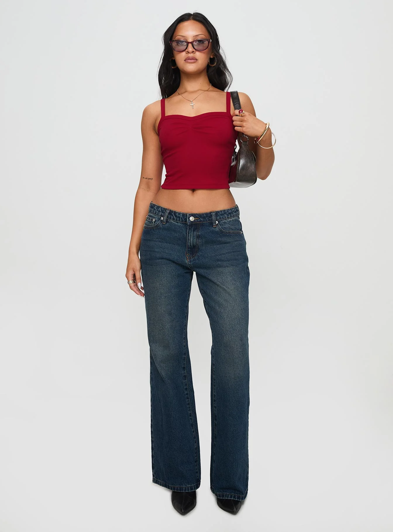 Essentials Ruched Rib Cami Top Red - Image 3