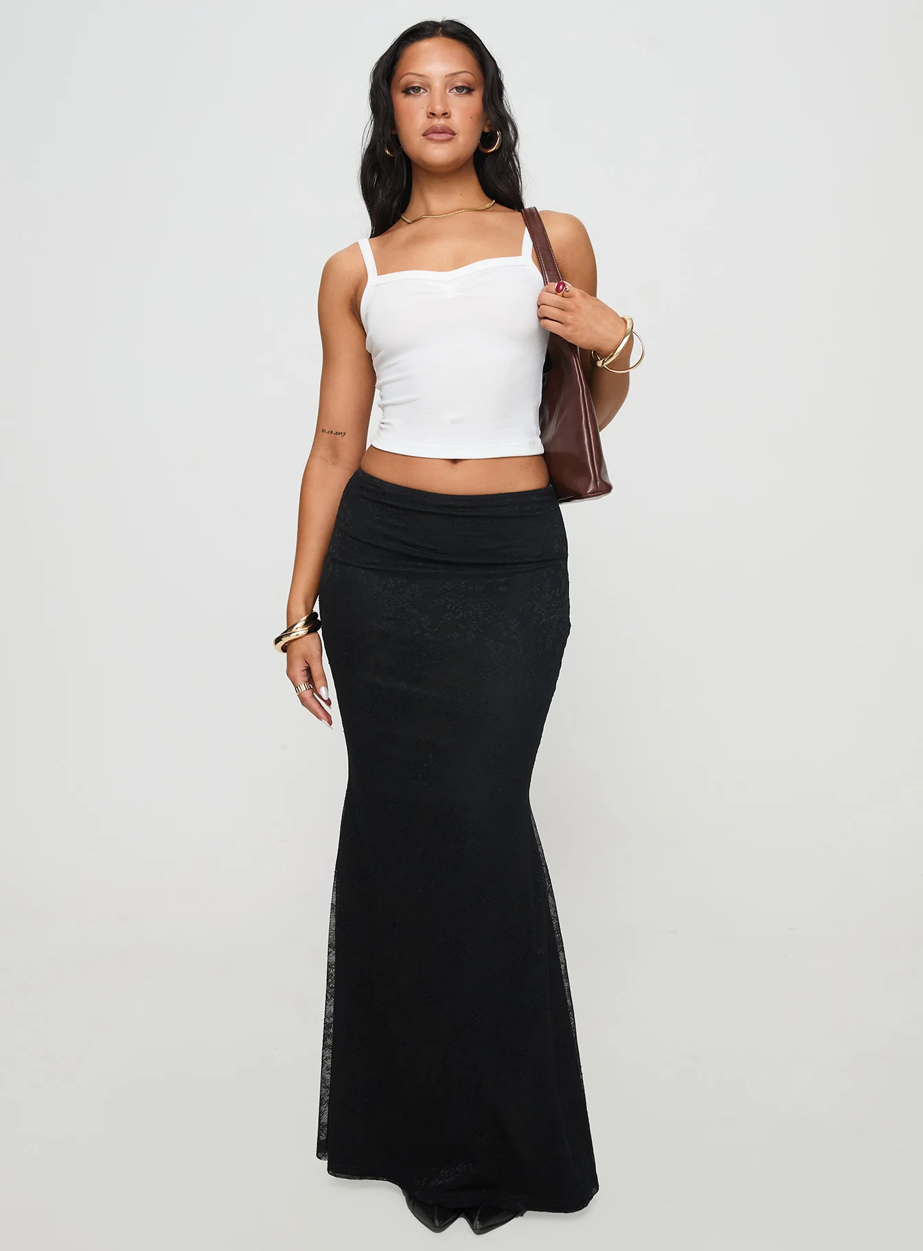 Essentials Ruched Rib Cami Top White - Image 2