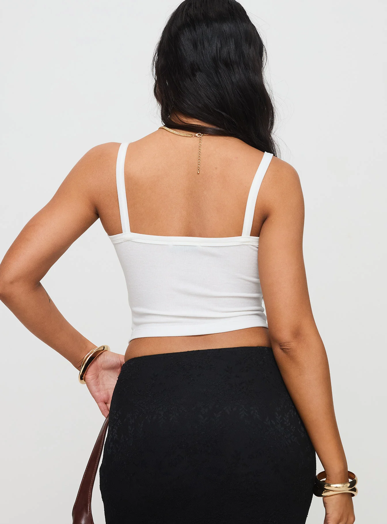 Essentials Ruched Rib Cami Top White - Image 4