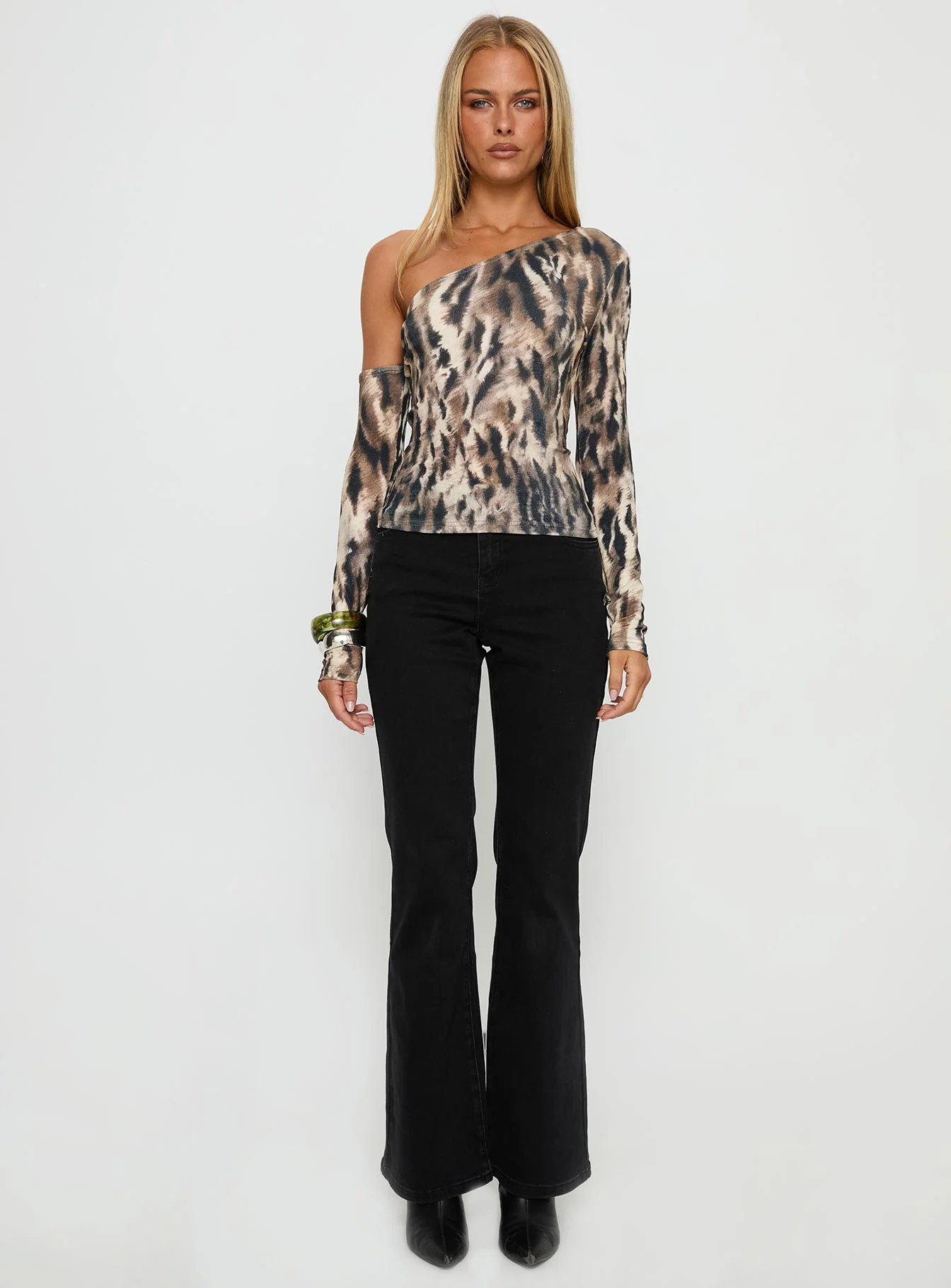 Evelene One Shoulder Long Sleeve Top Animal - Image 7