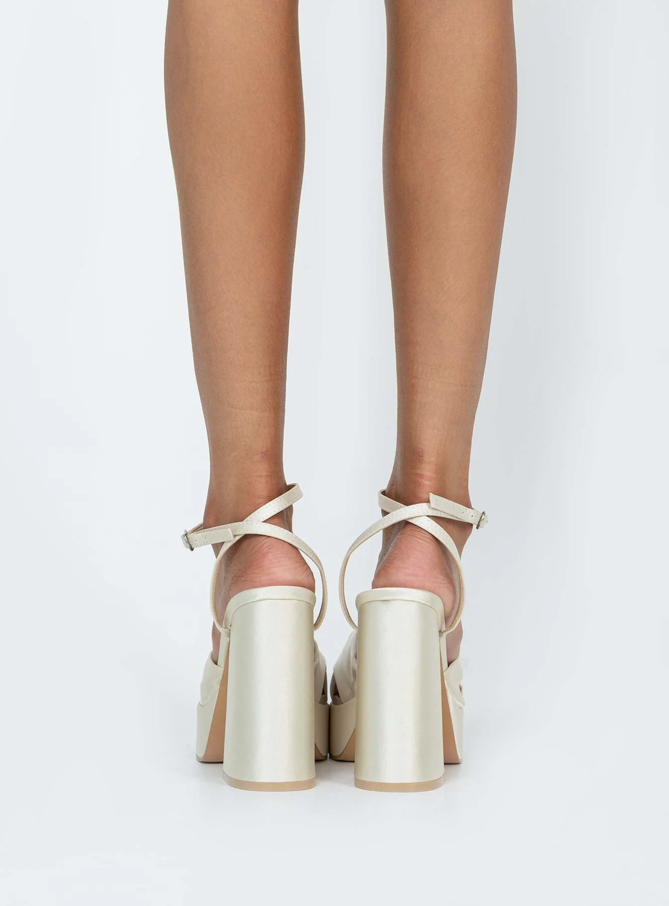 Everlasting Satin Platform Heels Champagne - Image 4
