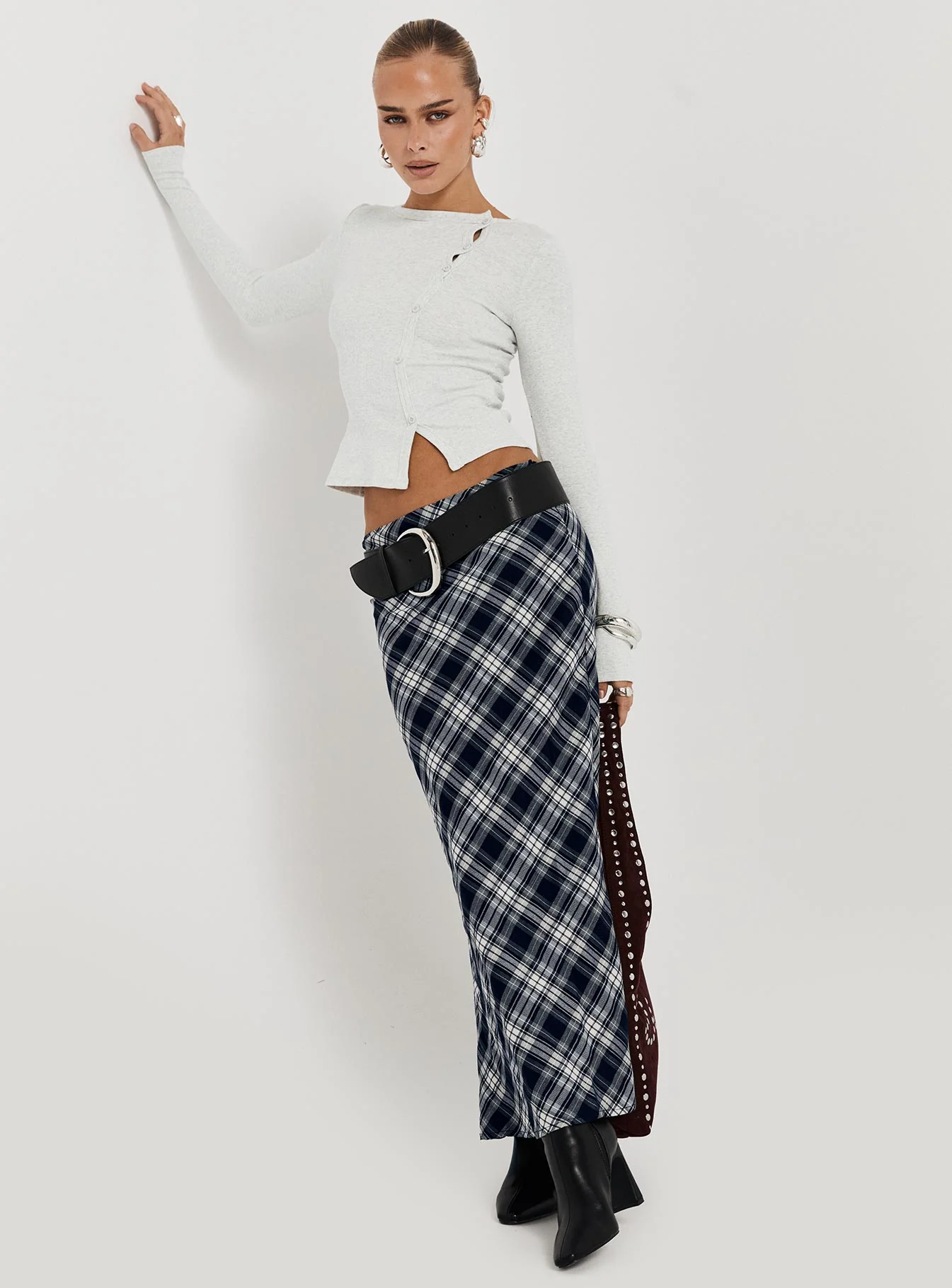 Everlie Low Waist Maxi Skirt Check Multi - Image 10